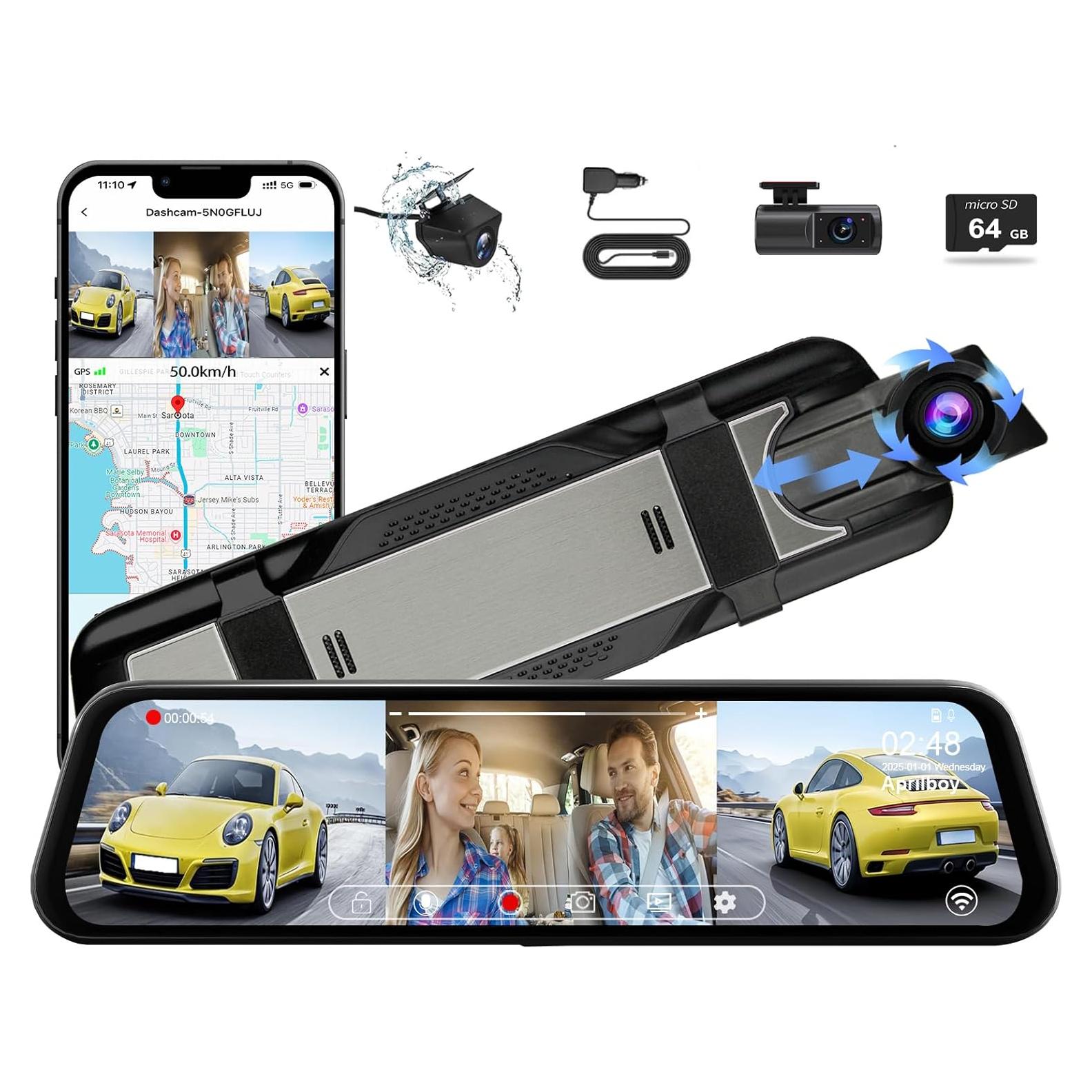 Cámara de Espejo Retrovisor 3 Canales Aprilboy 10" 1080P