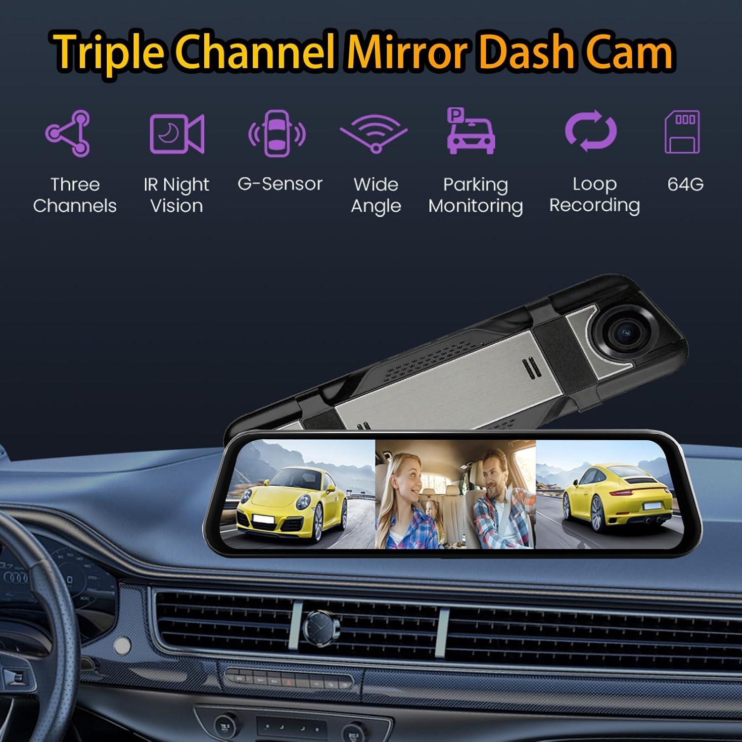 Cámara de Espejo Retrovisor 3 Canales Aprilboy 10" 1080P