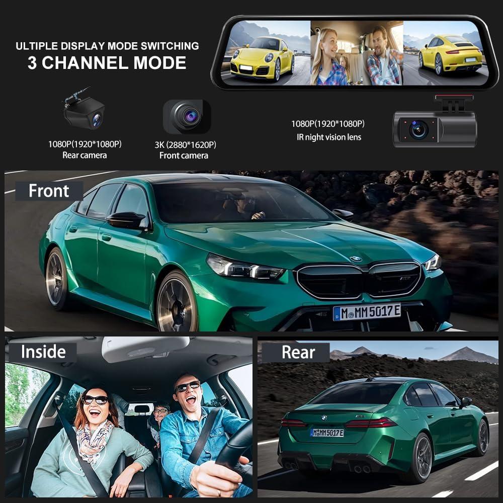 Cámara de Espejo Retrovisor 3 Canales Aprilboy 10" 1080P