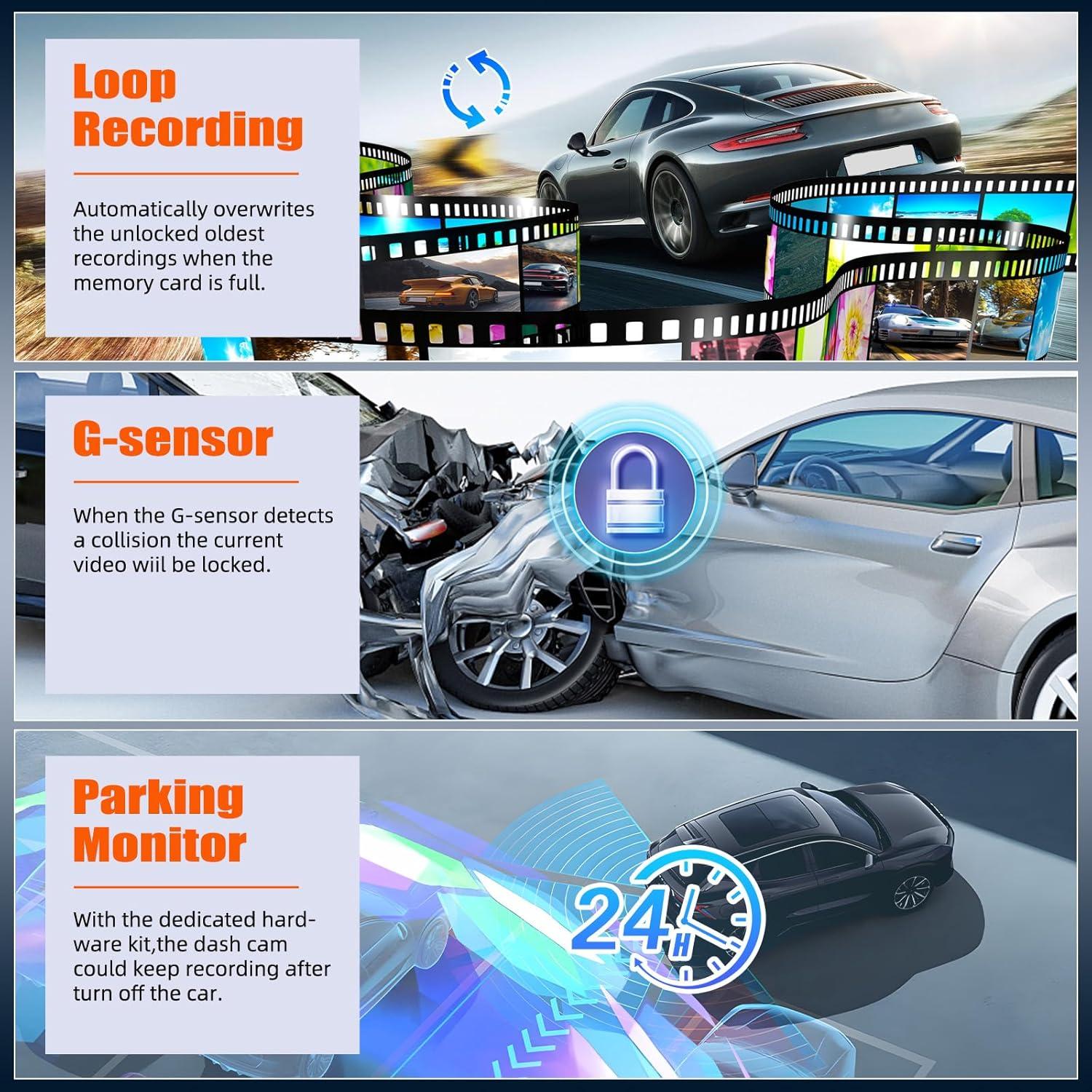 Cámara de tablero AMprime 1080P con espejo retrovisor 4"