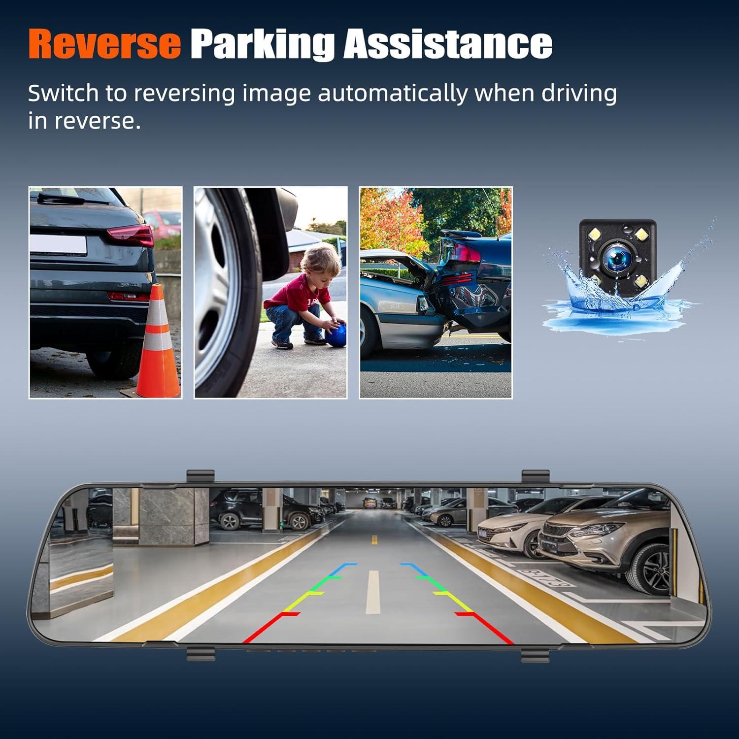 Cámara de tablero AMprime 1080P con espejo retrovisor 4"