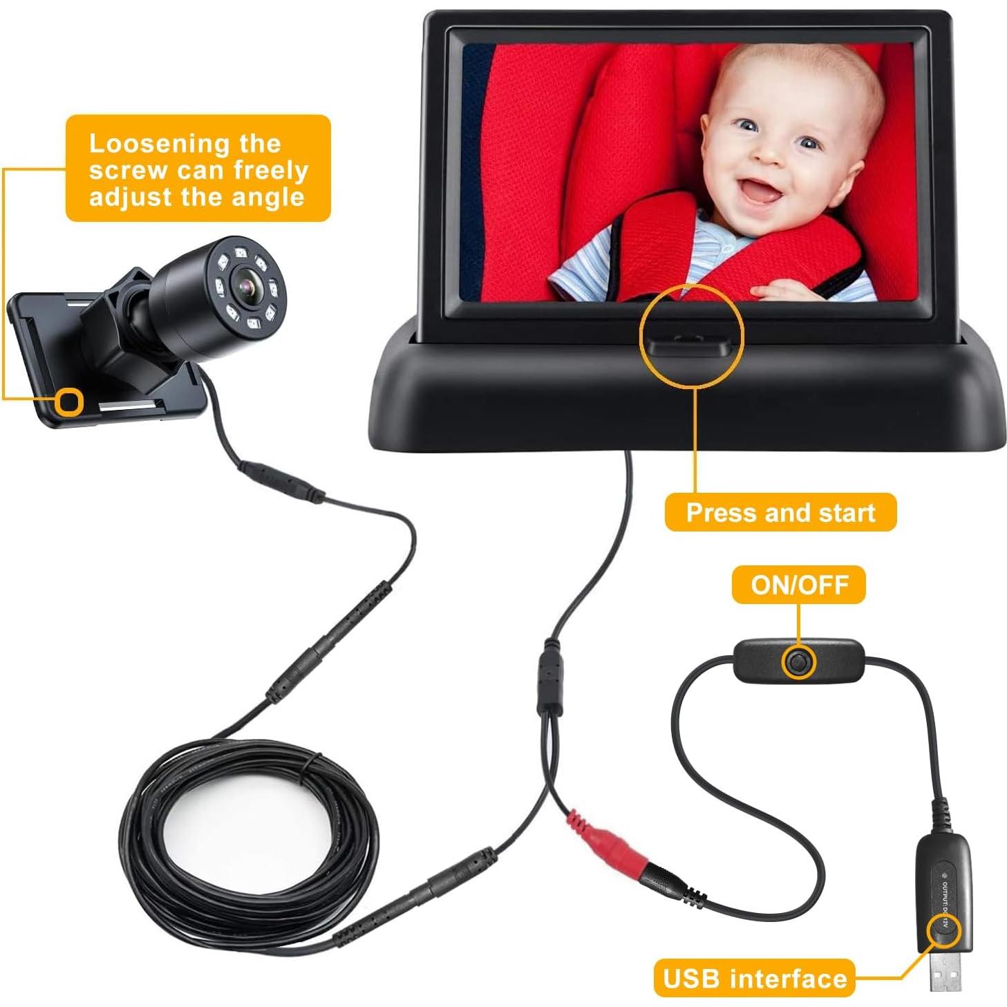 Espejo de Coche para Bebé Itomoro con Cámara 4.3" y Visión Nocturna