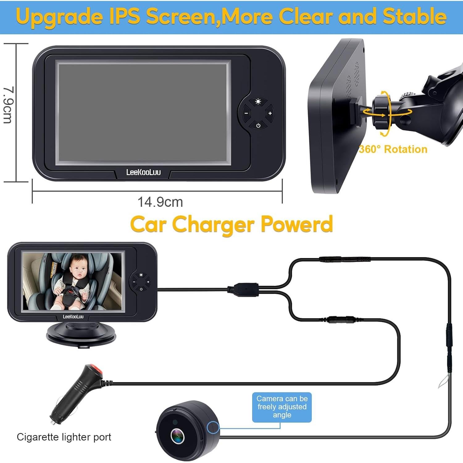 Cámara para Bebés en Automóvil LeeKooLuu K01 1080P HD - Visión Nocturna