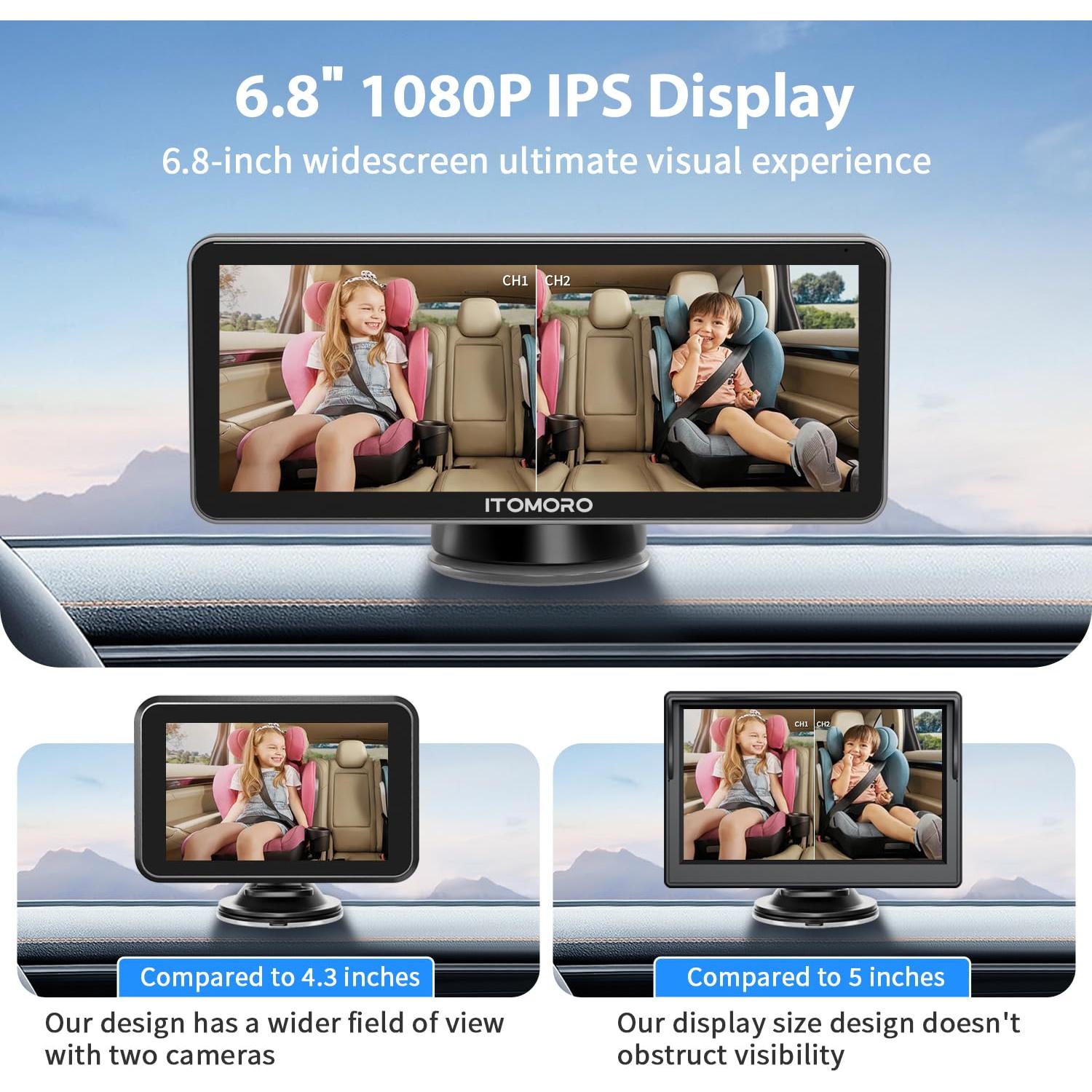 Cámara de Auto para Bebé Itomoro Doble Canal 6.8" HD 1080P