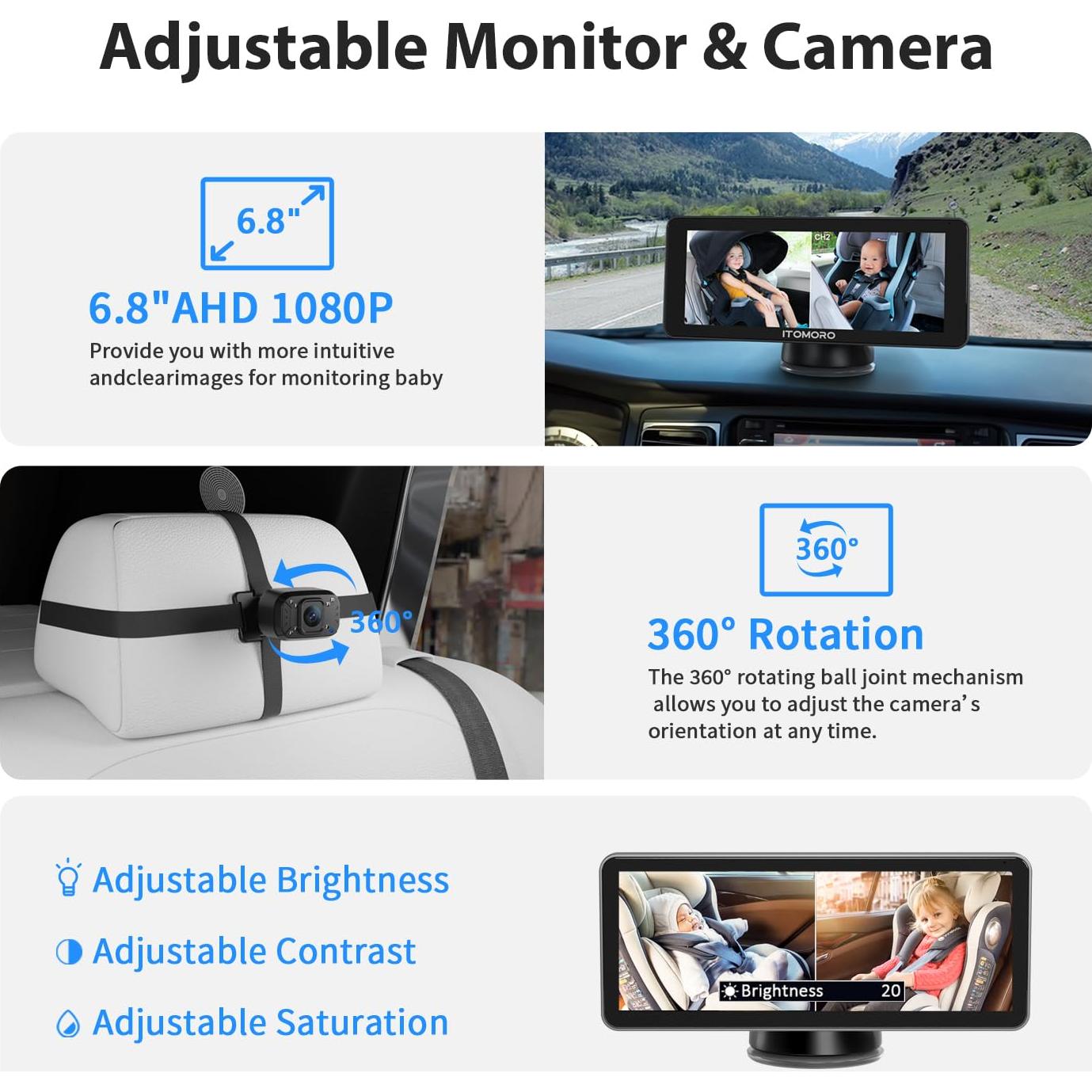 Cámara de Auto para Bebé Itomoro Doble Canal 6.8" HD 1080P