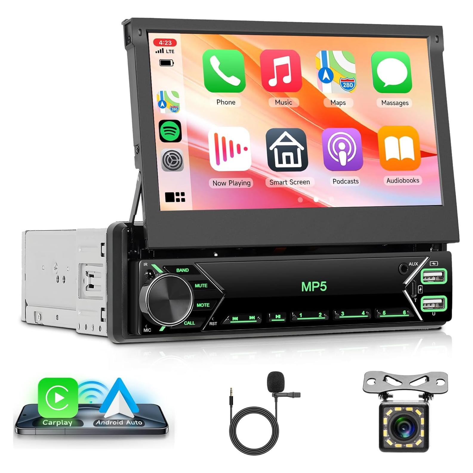 Estéreo de Coche Rimoody 1 Din 7" Bluetooth Carplay Android Auto