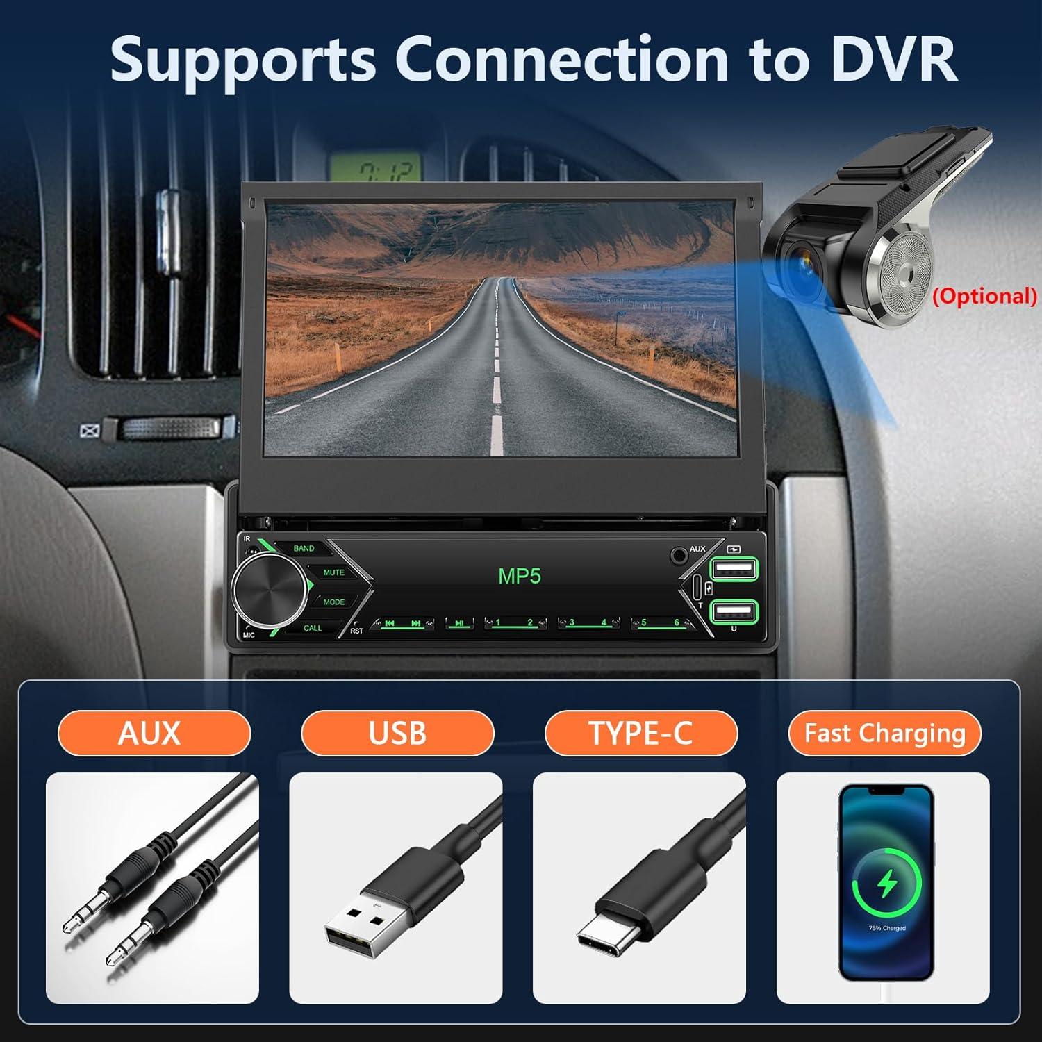 Estéreo de Coche Rimoody 1 Din 7" Bluetooth Carplay Android Auto