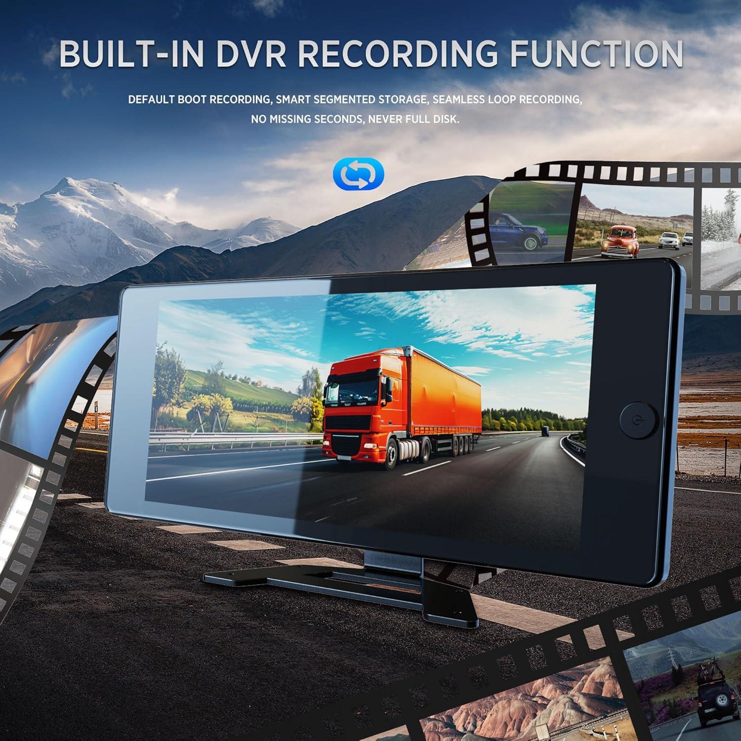 Wireless Carplay with 4K 4CH Dash Cam, Portable Carplay HD Touchscreen for Car, Carplay & Android Auto Car Radio w/DVR Recording, GPS Navigation/Mirror Link/Music Play - 10.36"