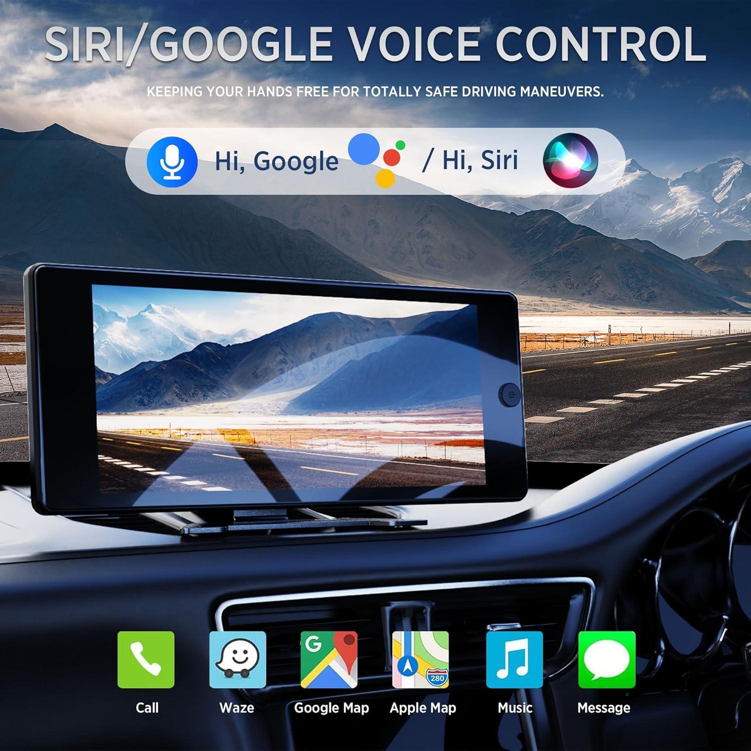 Wireless Carplay with 4K 4CH Dash Cam, Portable Carplay HD Touchscreen for Car, Carplay & Android Auto Car Radio w/DVR Recording, GPS Navigation/Mirror Link/Music Play - 10.36"