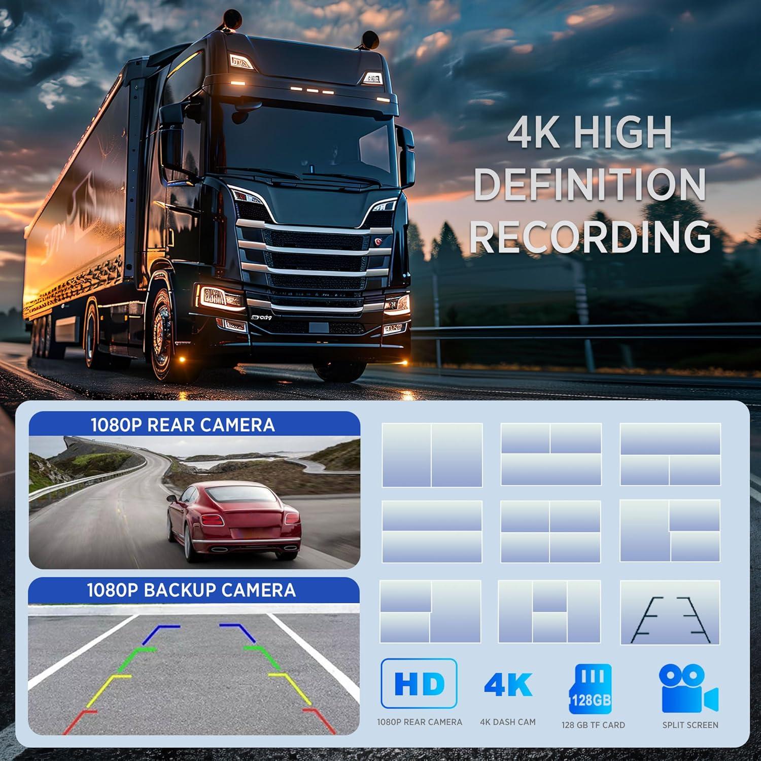 Wireless Carplay with 4K 4CH Dash Cam, Portable Carplay HD Touchscreen for Car, Carplay & Android Auto Car Radio w/DVR Recording, GPS Navigation/Mirror Link/Music Play - 10.36"