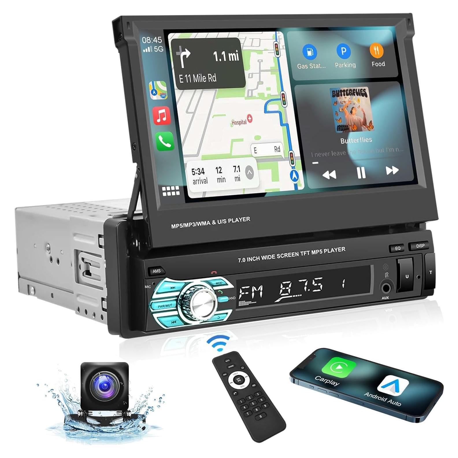 Estéreo de Coche Podofo Single Din 7" Carplay y Cámara AHD