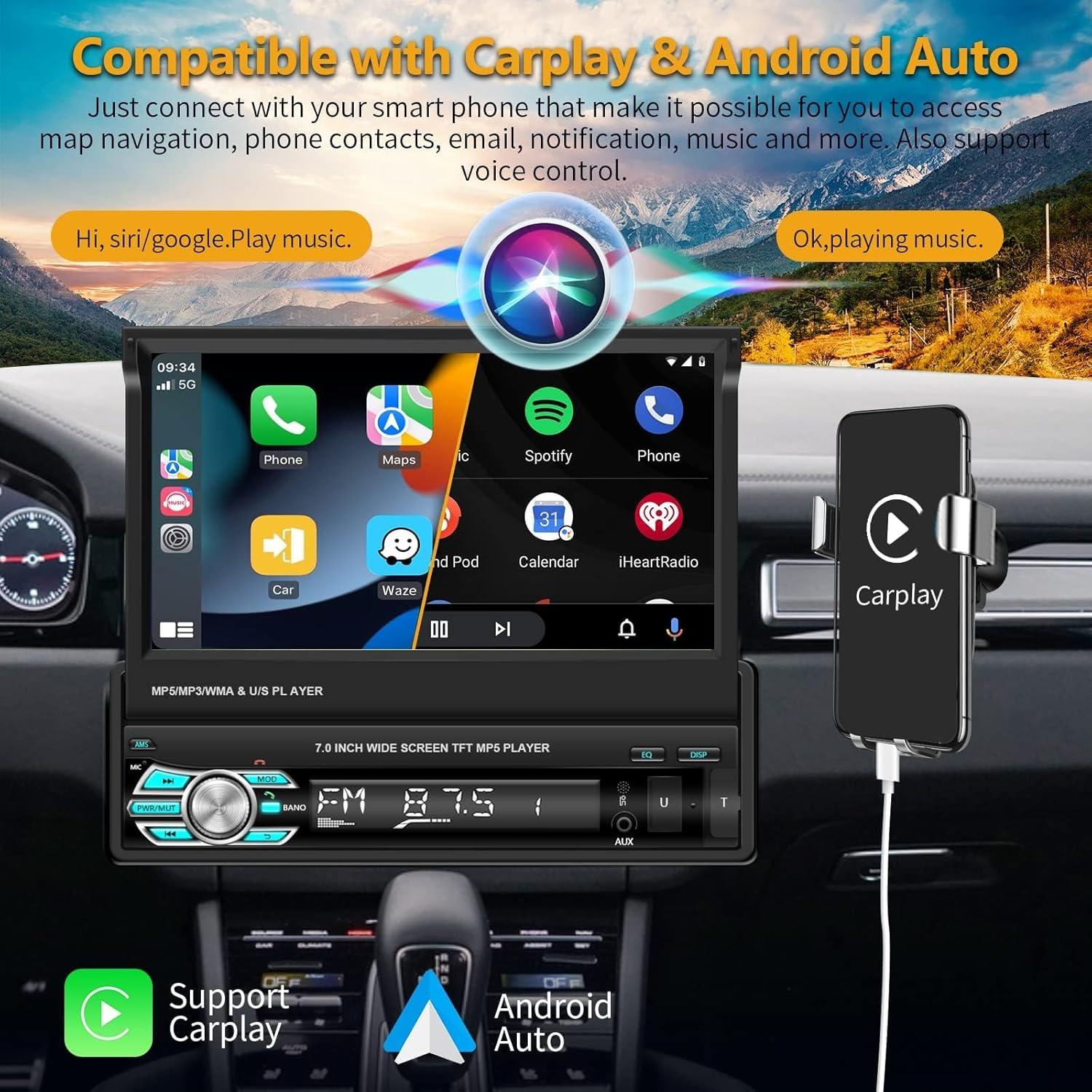 Estéreo de Coche Podofo Single Din 7" Carplay y Cámara AHD