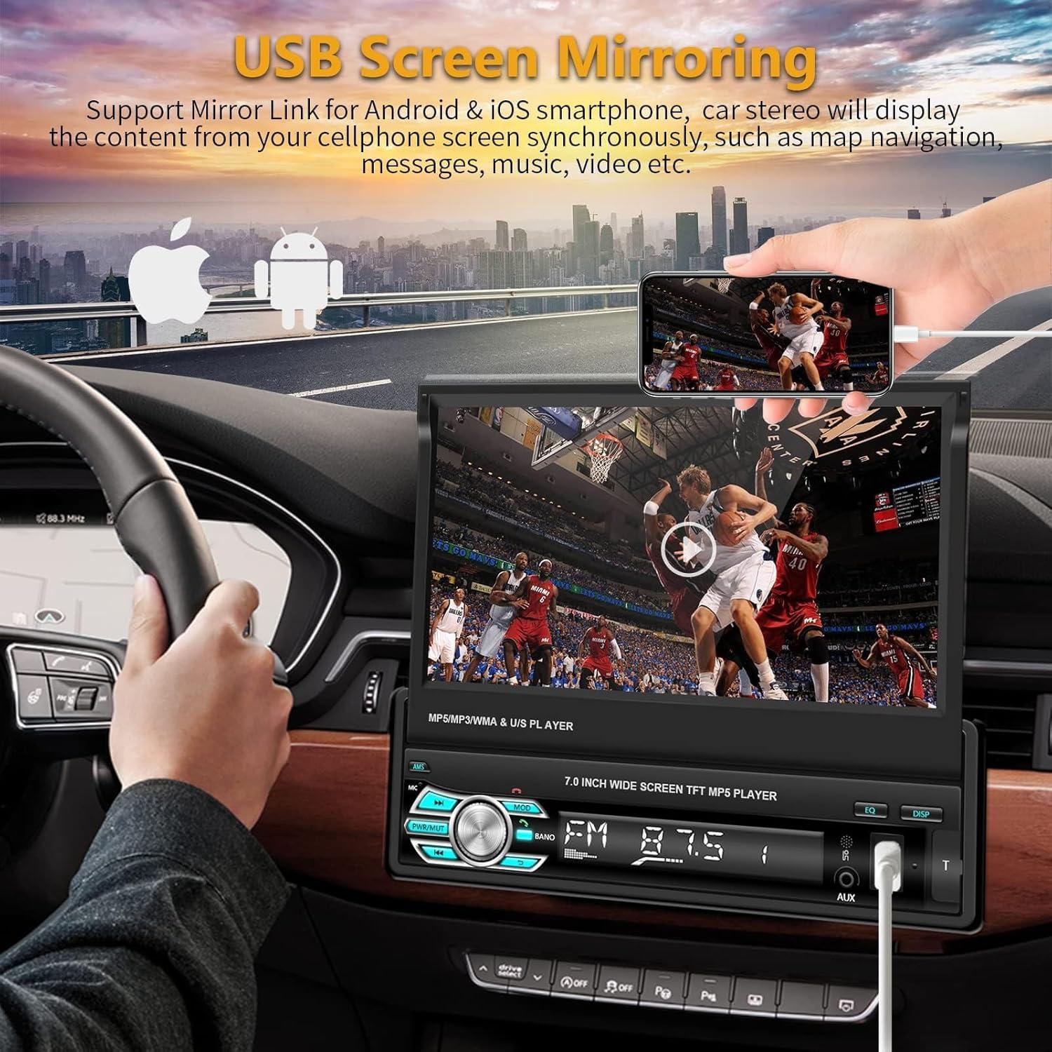 Estéreo de Coche Podofo Single Din 7" Carplay y Cámara AHD