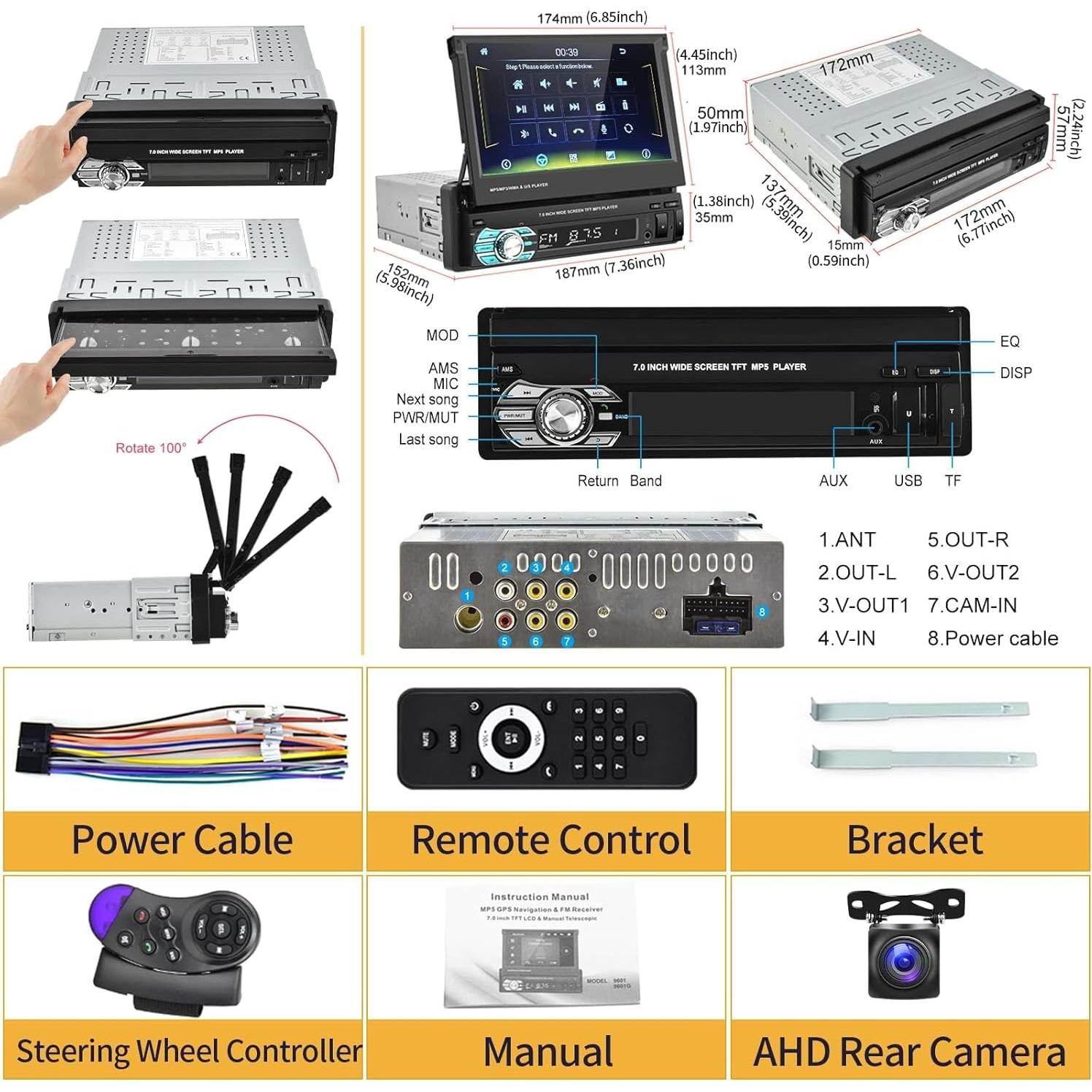 Estéreo de Coche Podofo Single Din 7" Carplay y Cámara AHD