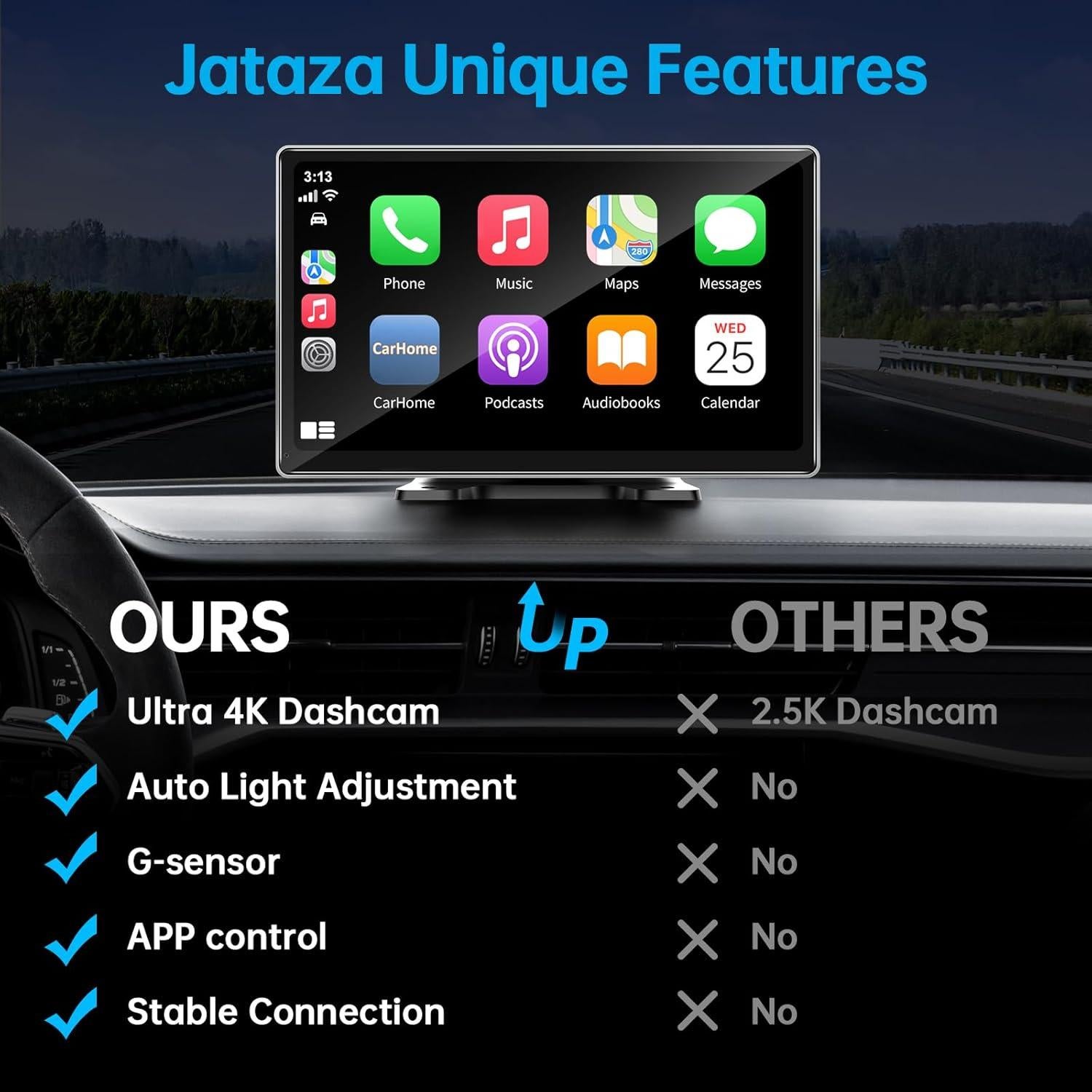 Pantalla 9" CarPlay Android Auto Jataza - Cámara 4K GPS