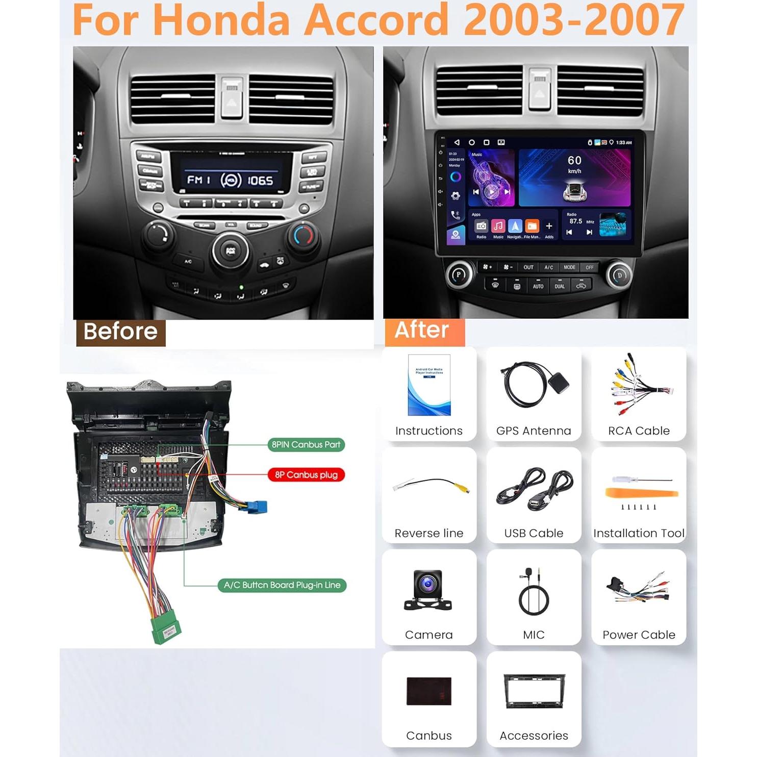 Estéreo de Coche Rimoody 10.1" Android 4G+64G para Honda Accord
