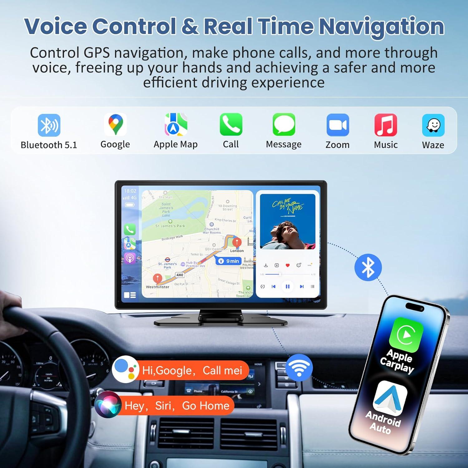 Pantalla Táctil 9" Veralady Carplay Android Auto Inalámbrica