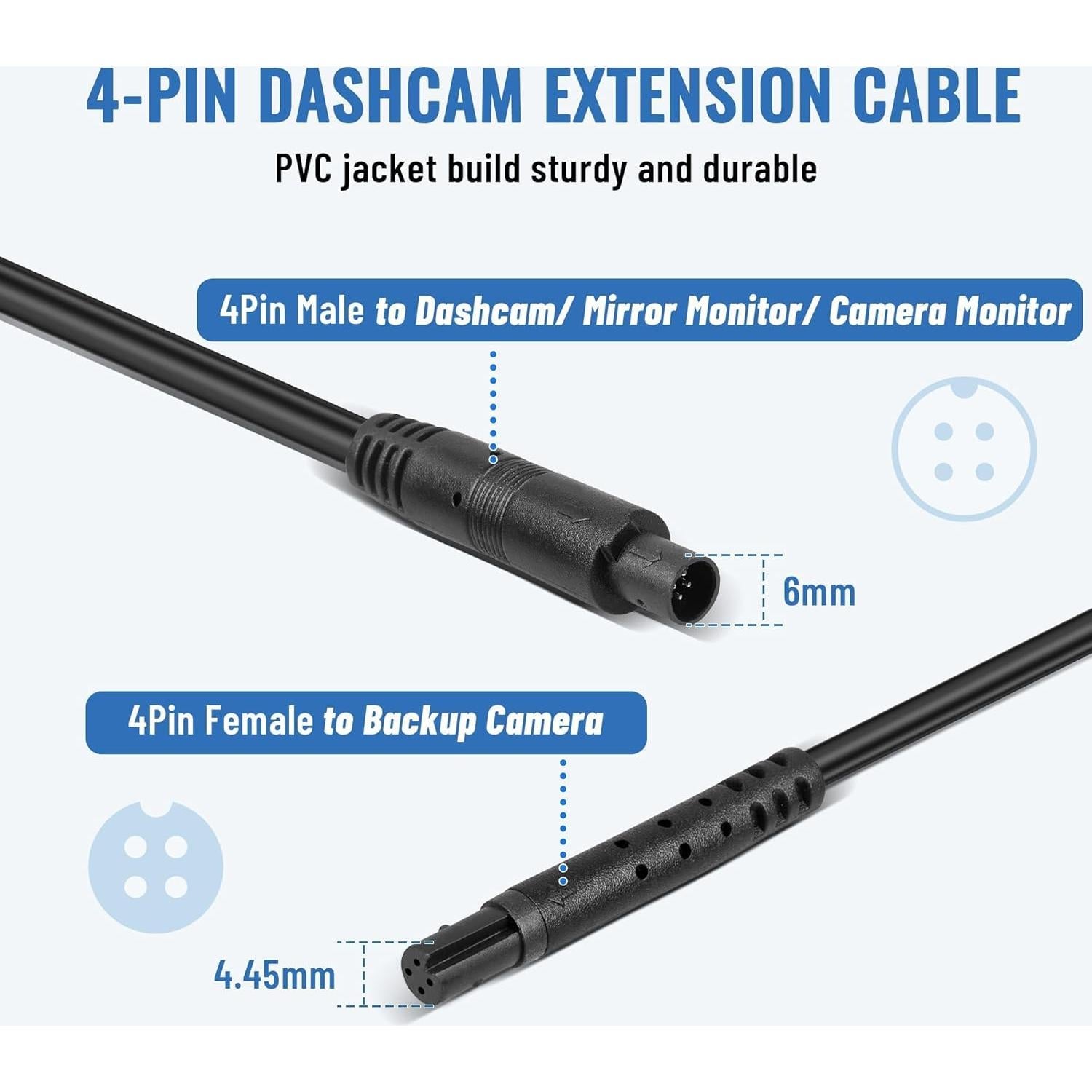 EWAY Cable de Extensión 4 Pines 3M para Cámara de Respaldo