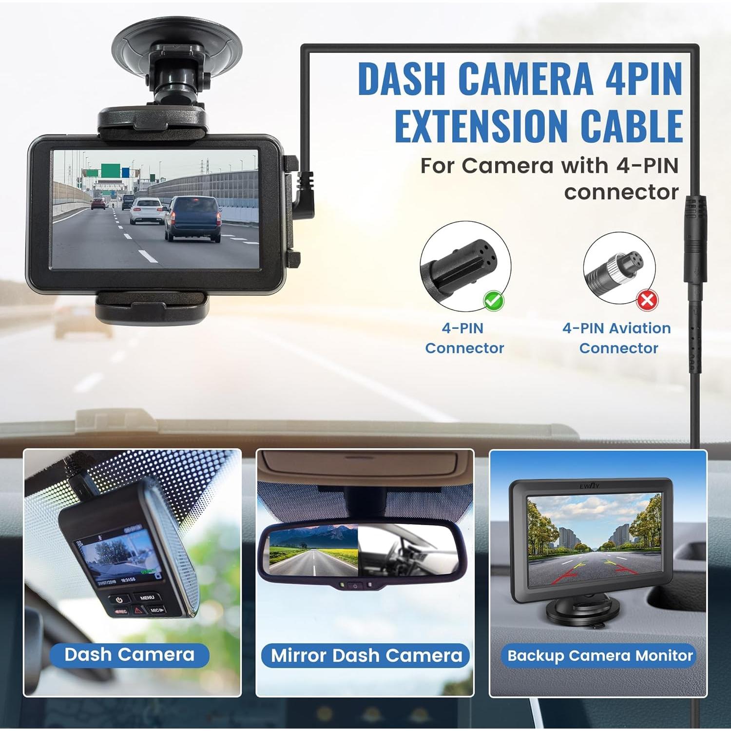 EWAY Cable de Extensión 4 Pines 3M para Cámara de Respaldo