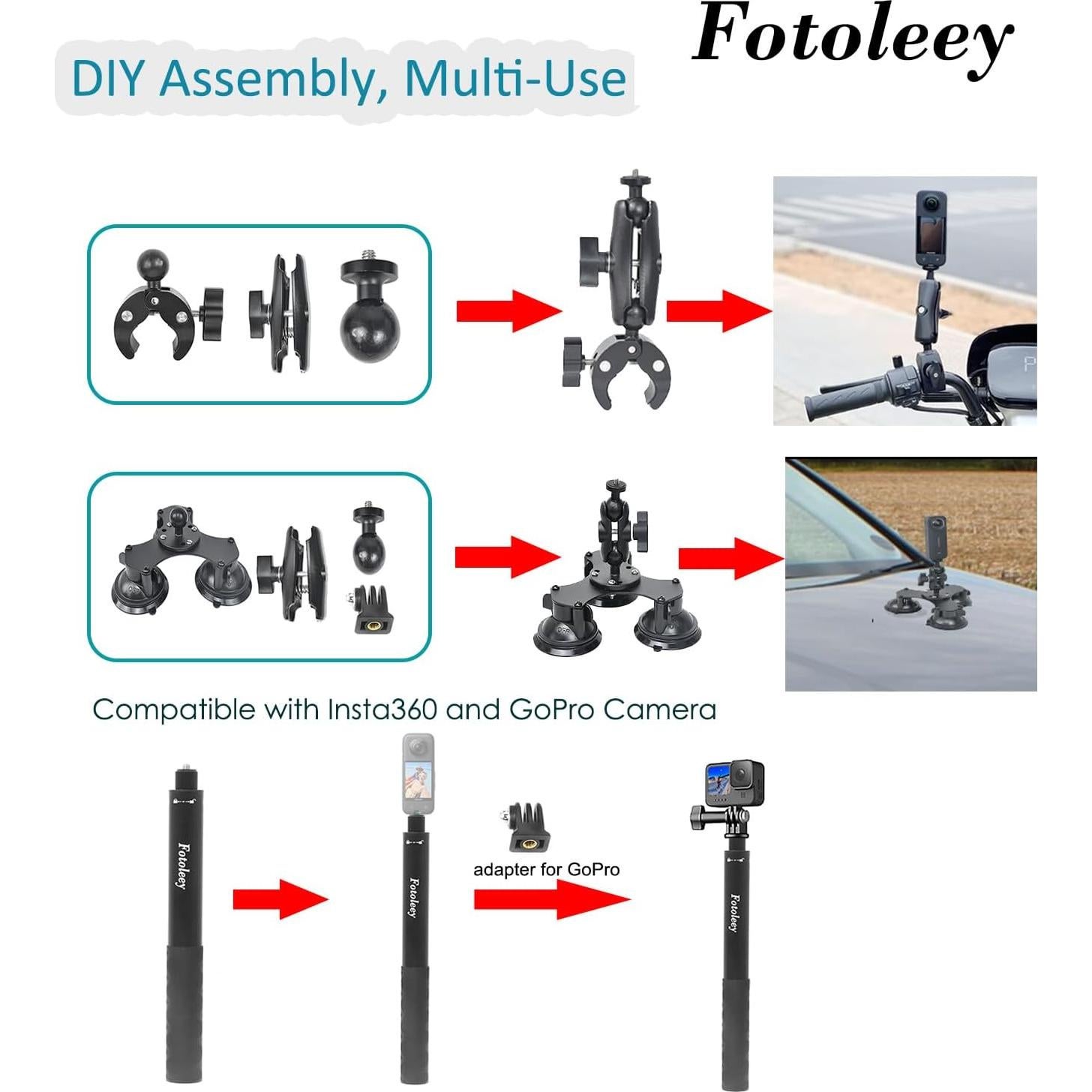Kit de Montaje de Cámara 360 FT para Automóvil - 5 Ventosas