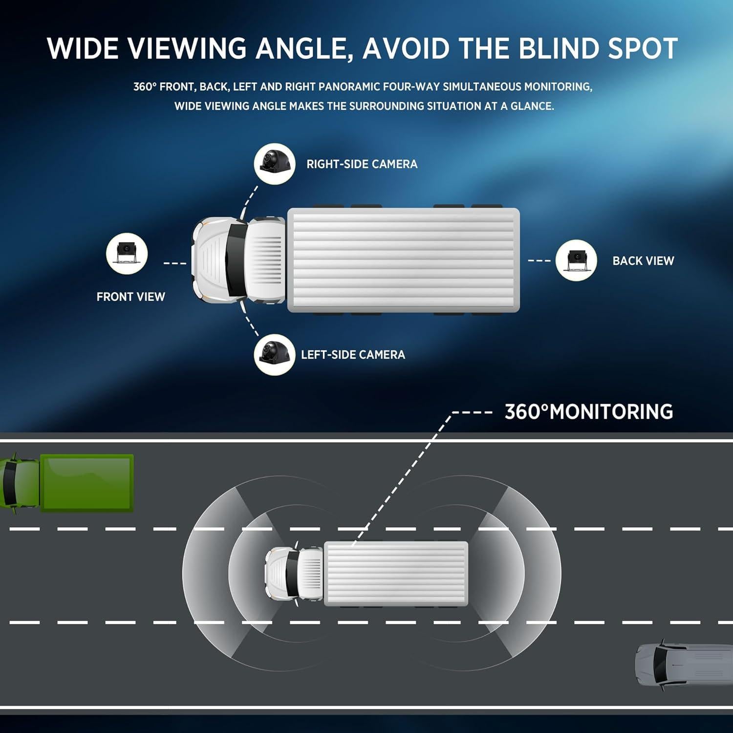 4K Backup Camera 4 Channel 360 Dash Cam with 10.36" Quad Split Touch Screen & 4 AHD Front Rear Sides View Camera w/DVR Recording Music Video Playback Avoid Blind for RV Semi Trailer Truck Van