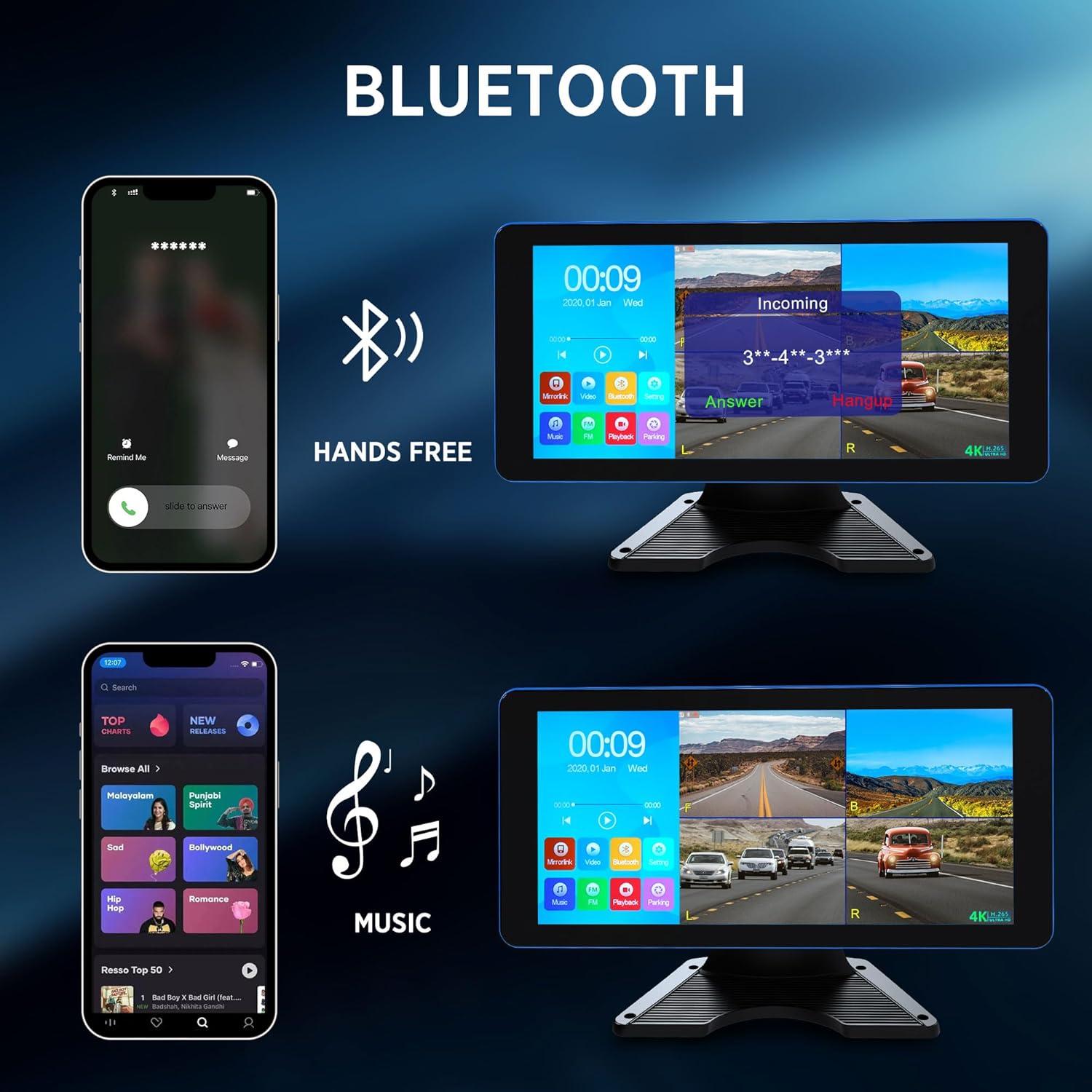 4K Backup Camera 4 Channel 360 Dash Cam with 10.36" Quad Split Touch Screen & 4 AHD Front Rear Sides View Camera w/DVR Recording Music Video Playback Avoid Blind for RV Semi Trailer Truck Van