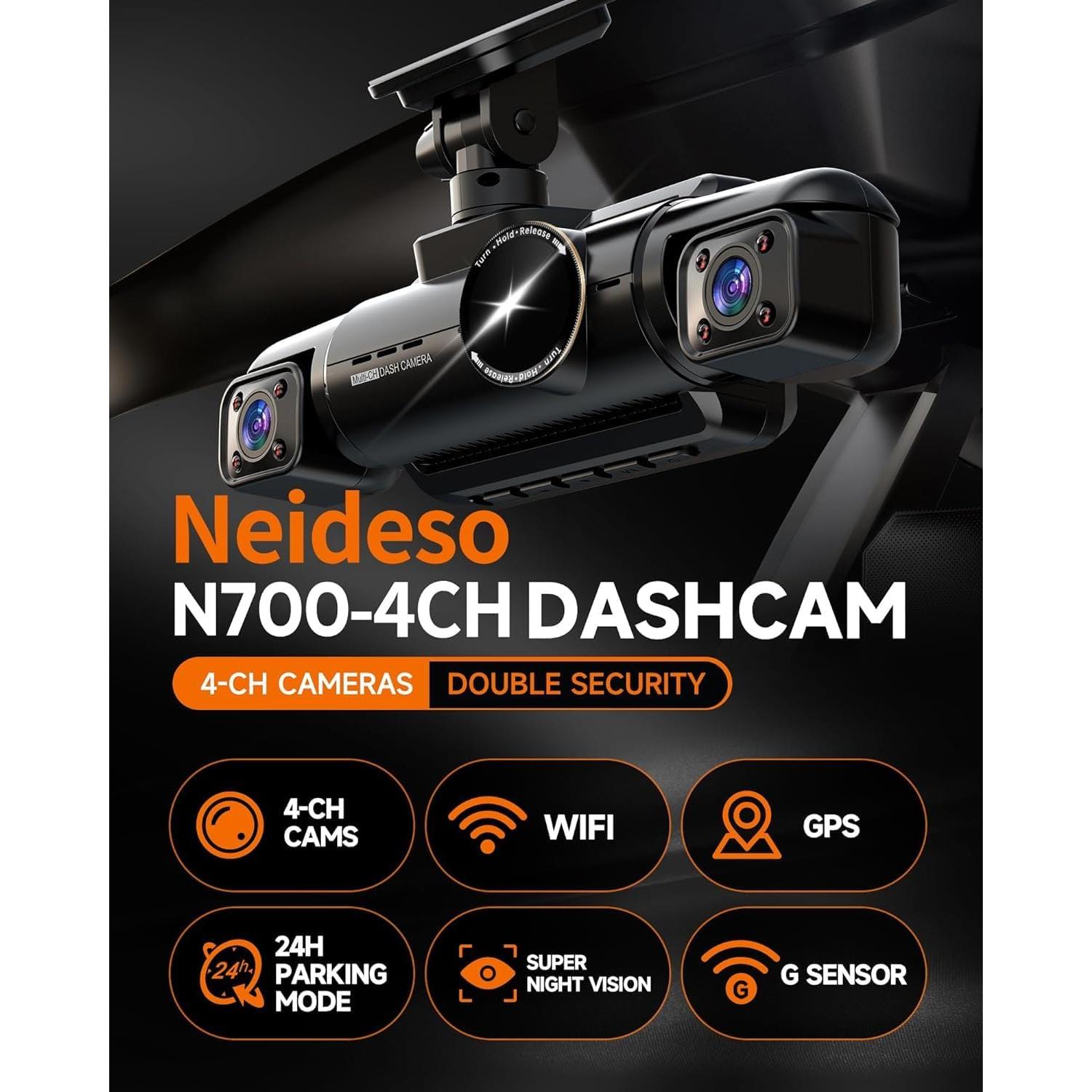 Cámara Dash 360° Neideso N700 4 Canales 4K+1080P GPS Wi-Fi