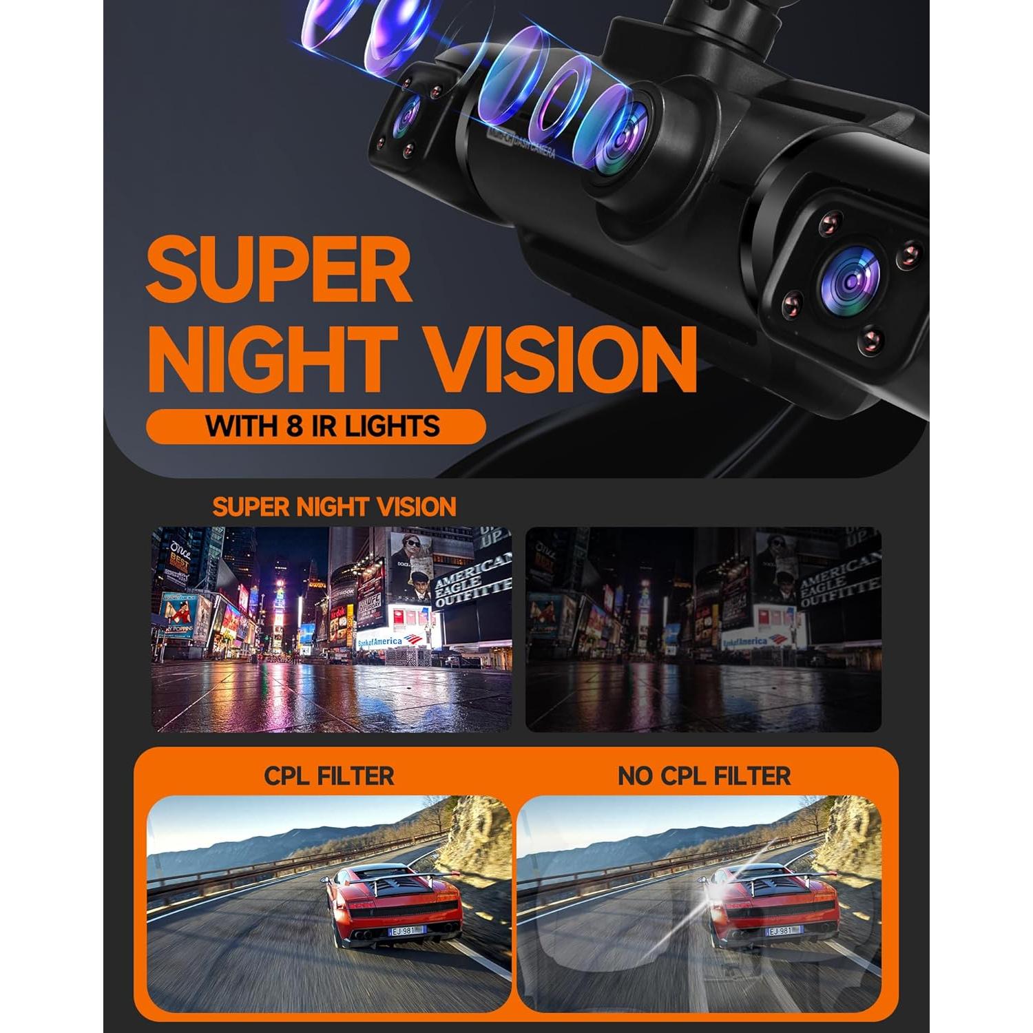 Cámara Dash 360° Neideso N700 4 Canales 4K+1080P GPS Wi-Fi