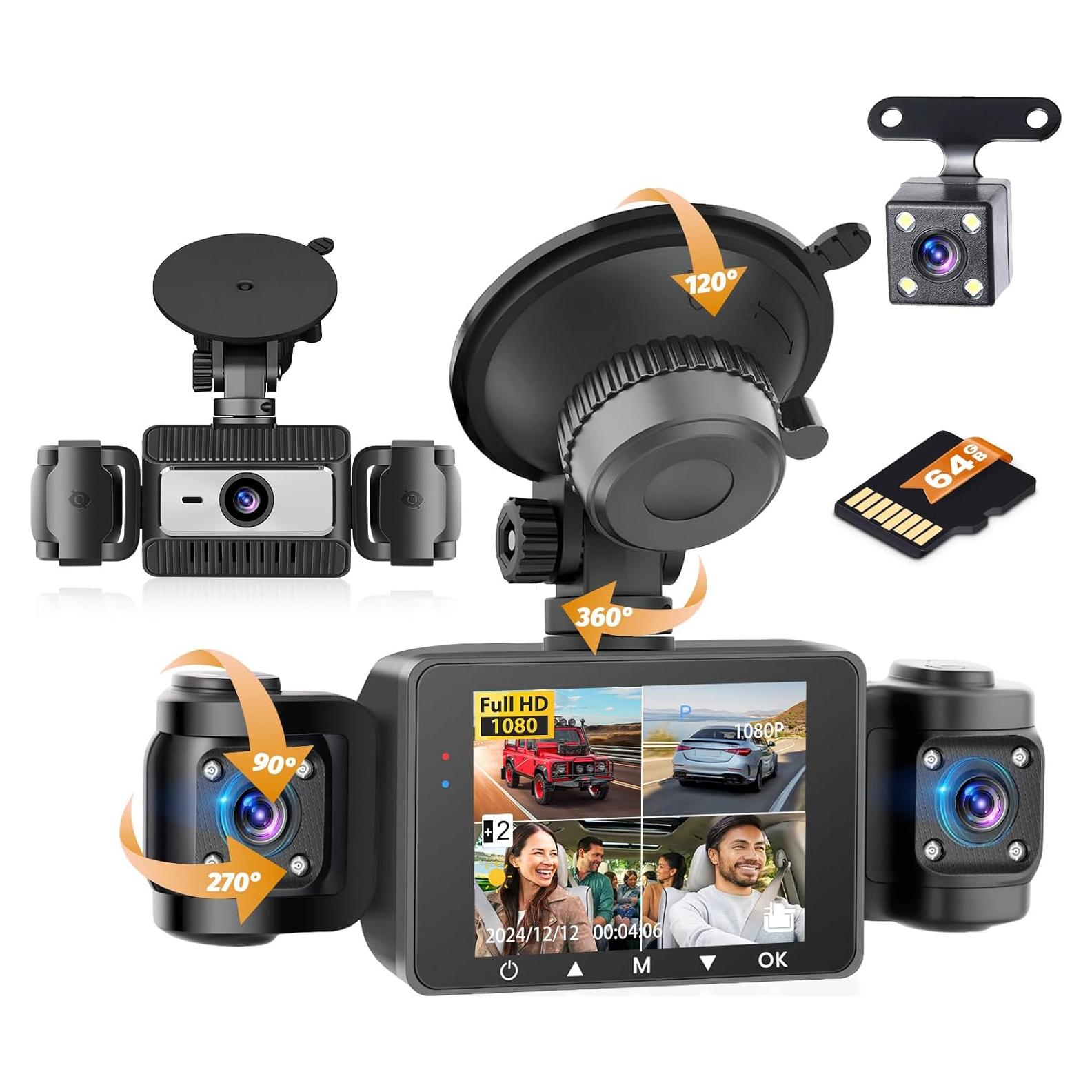 Cámara Dash 4 Canales Hikity 1080P Vista 360° con G-Sensor