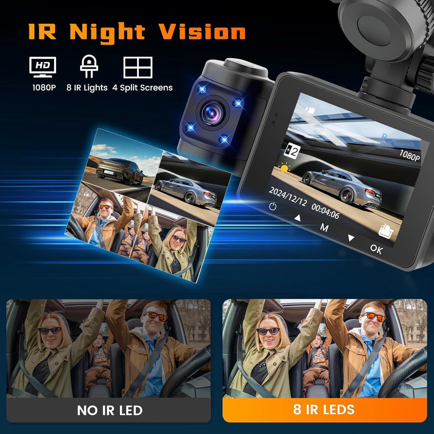 Cámara Dash 4 Canales Hikity 1080P Vista 360° con G-Sensor