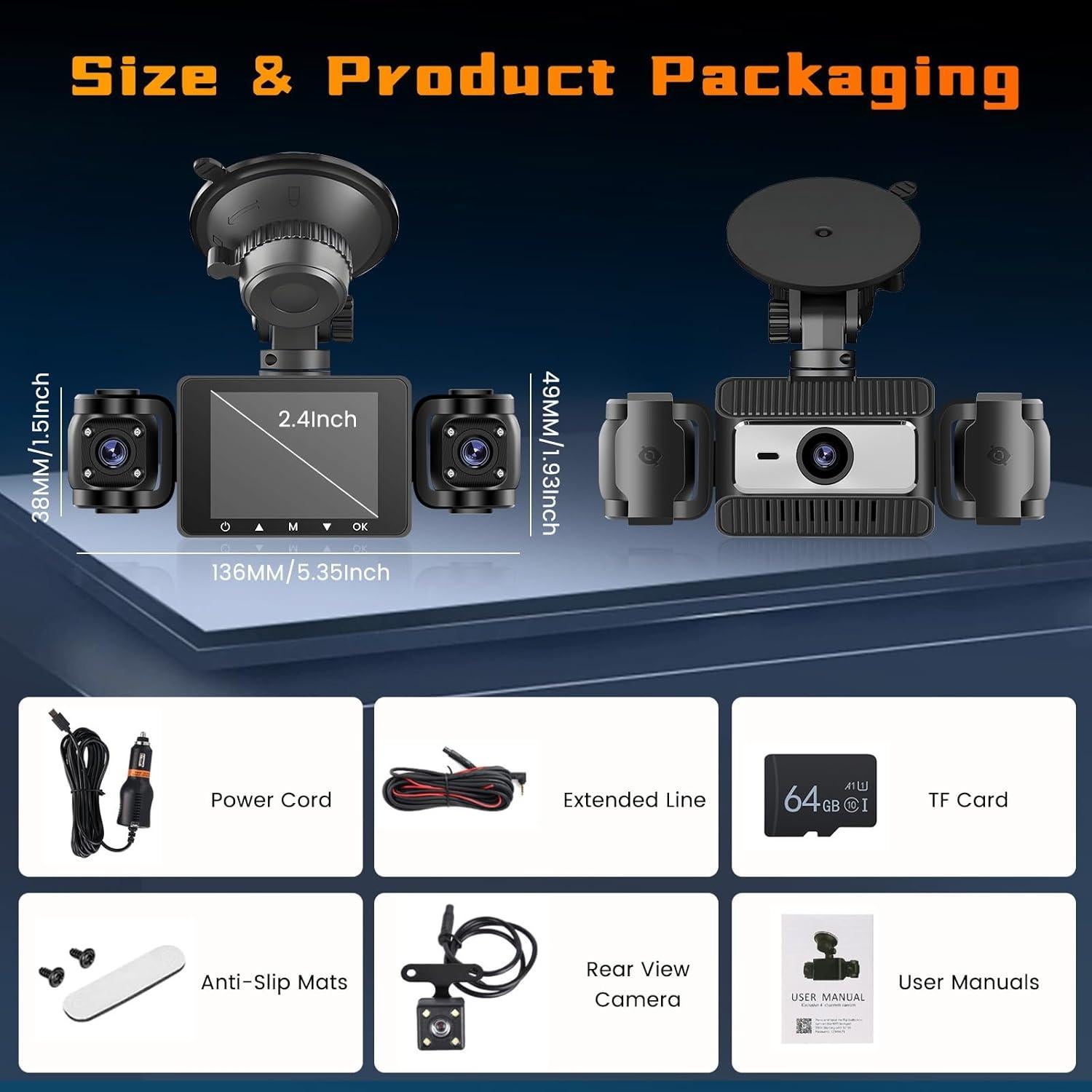 Cámara Dash 4 Canales Hikity 1080P Vista 360° con G-Sensor