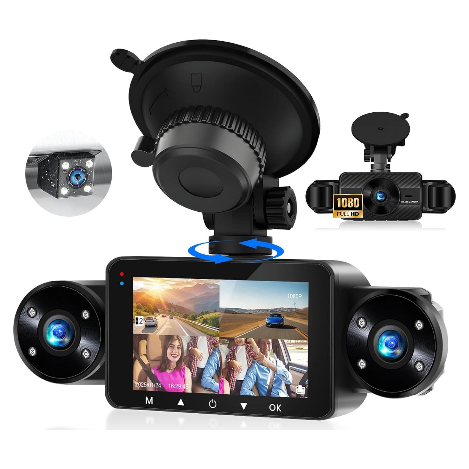 360 Degree View 4 Channel Dash Cam for Cars,Dash Cam Car Camera Front and Rear Inside Left Right,3 inch Dashcams with IR Night Vision,Loop Recording,G-Sensor,24H Parking Mode Monitor Reverse View