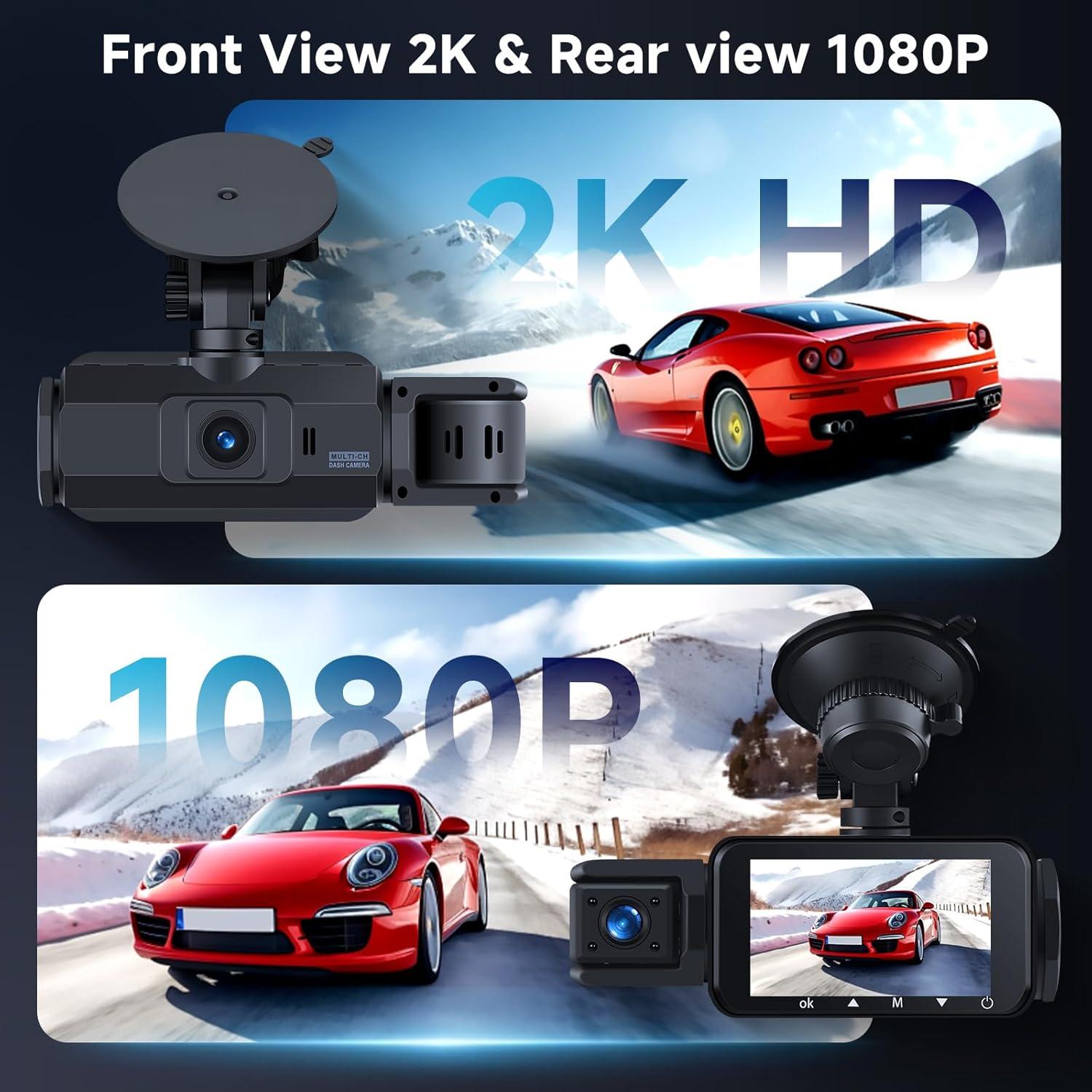2K 360 Degree View 4 Channel Dash Cam Front and Rear Inside Left Right,【2560*1440P】IPS Dash Camera for Cars,Built-in GPS WiFi Night Vision, 24/7 Recording Parking Mode Monitor,Free 128G DVR,G-Sensor
