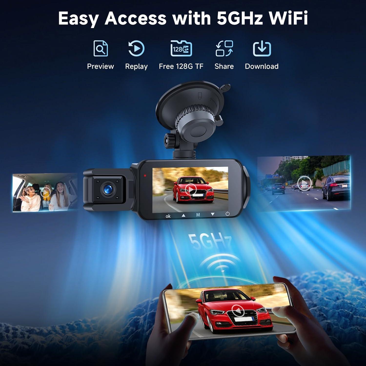 2K 360 Degree View 4 Channel Dash Cam Front and Rear Inside Left Right,【2560*1440P】IPS Dash Camera for Cars,Built-in GPS WiFi Night Vision, 24/7 Recording Parking Mode Monitor,Free 128G DVR,G-Sensor