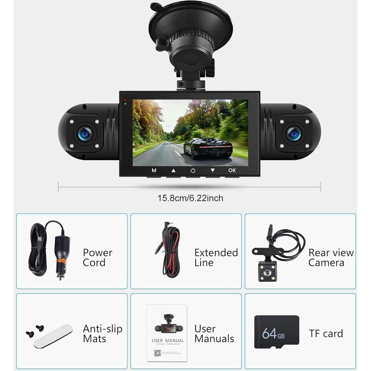 Cámara Dash 4 Canales 1080P MGKDKS con Tarjeta 64GB