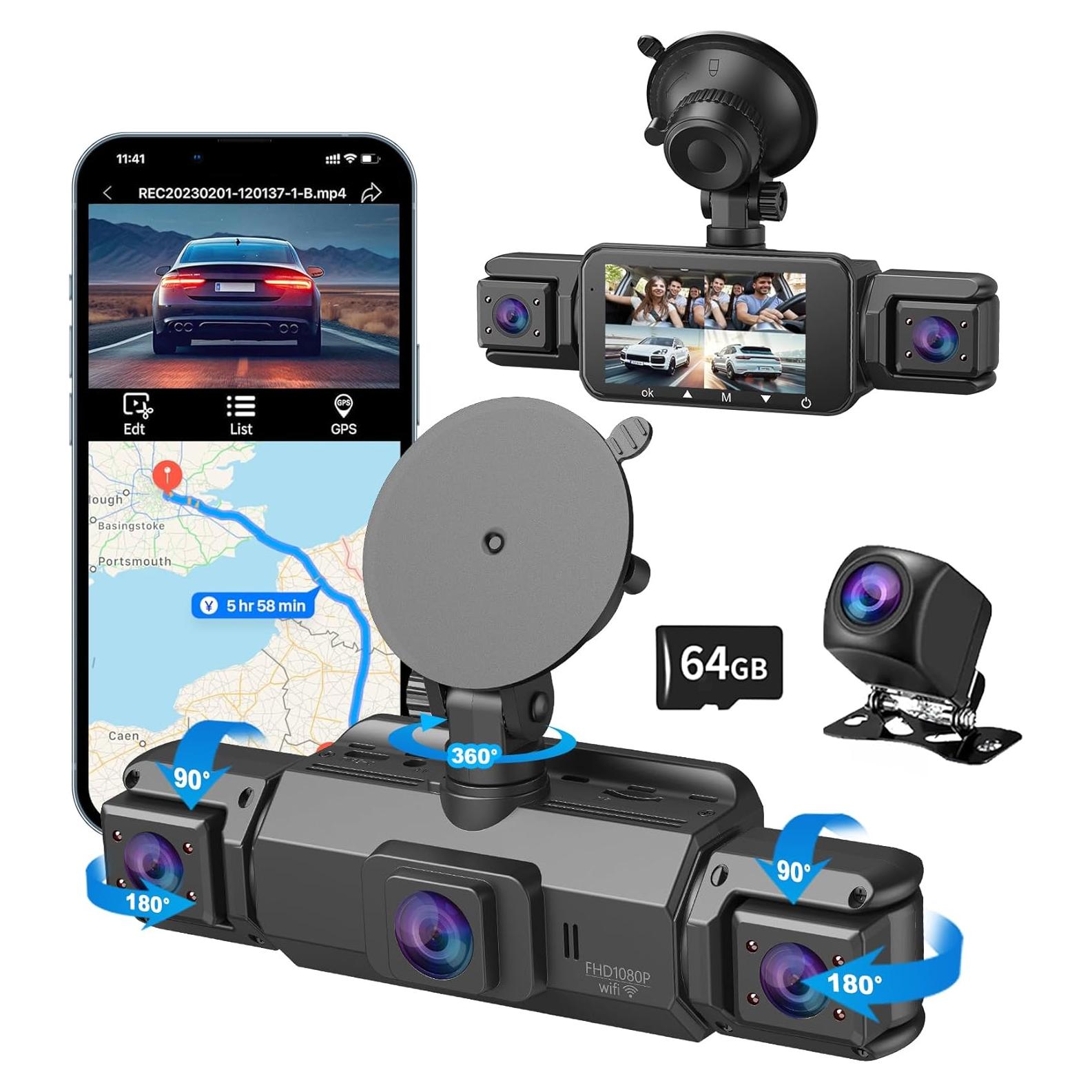 Cámara Dash 360 AFYWO 4 Canales 1080P FHD GPS WiFi