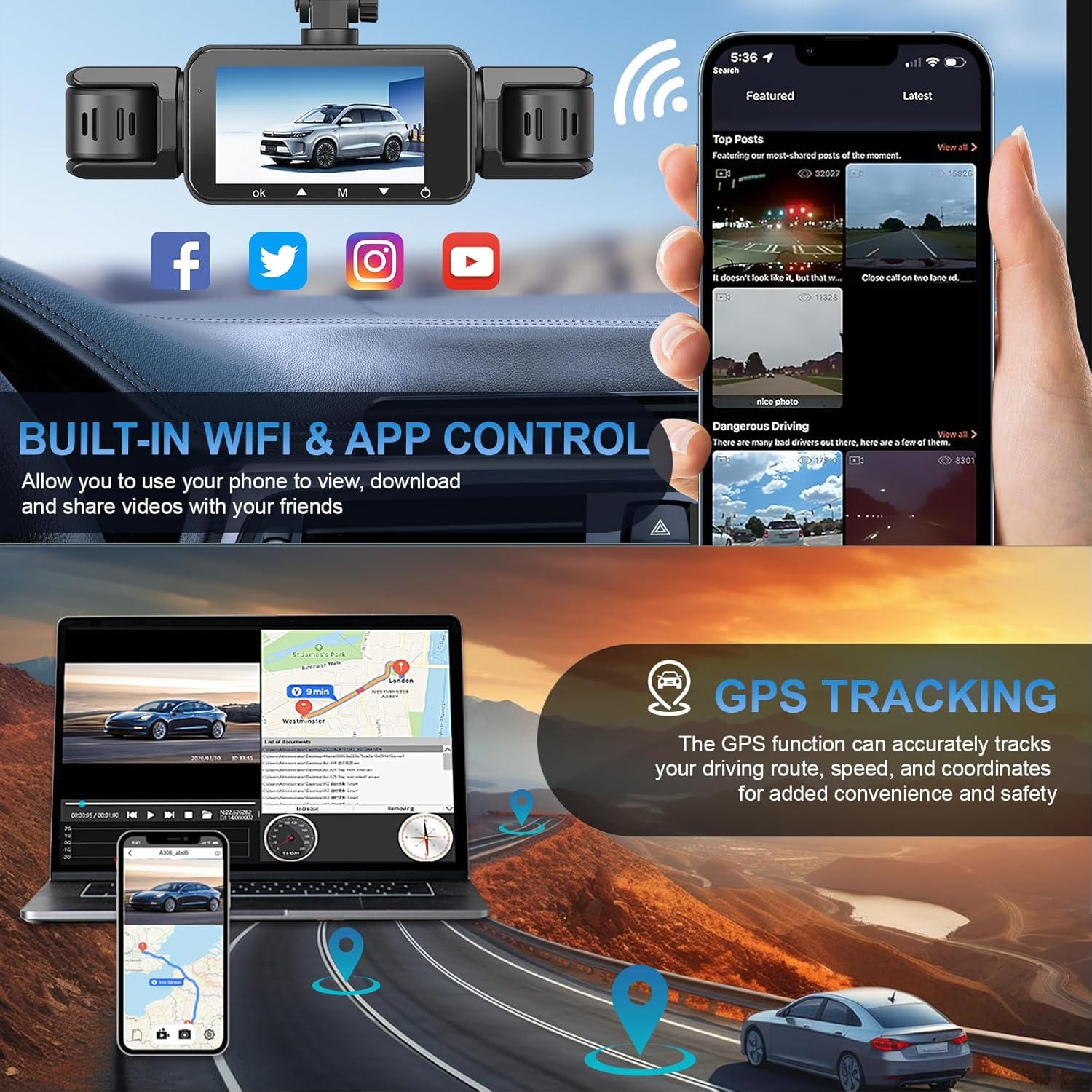 Cámara Dash 360 AFYWO 4 Canales 1080P FHD GPS WiFi