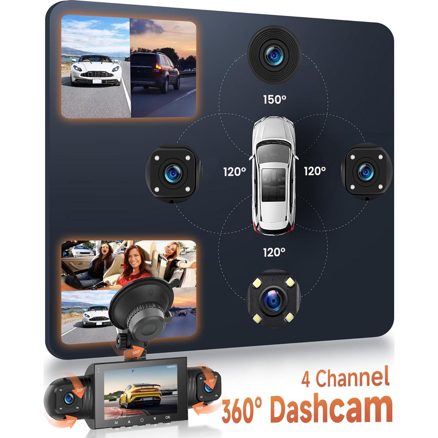 Cámara de tablero Rimoody 360° 4 canales 1080P visión nocturna