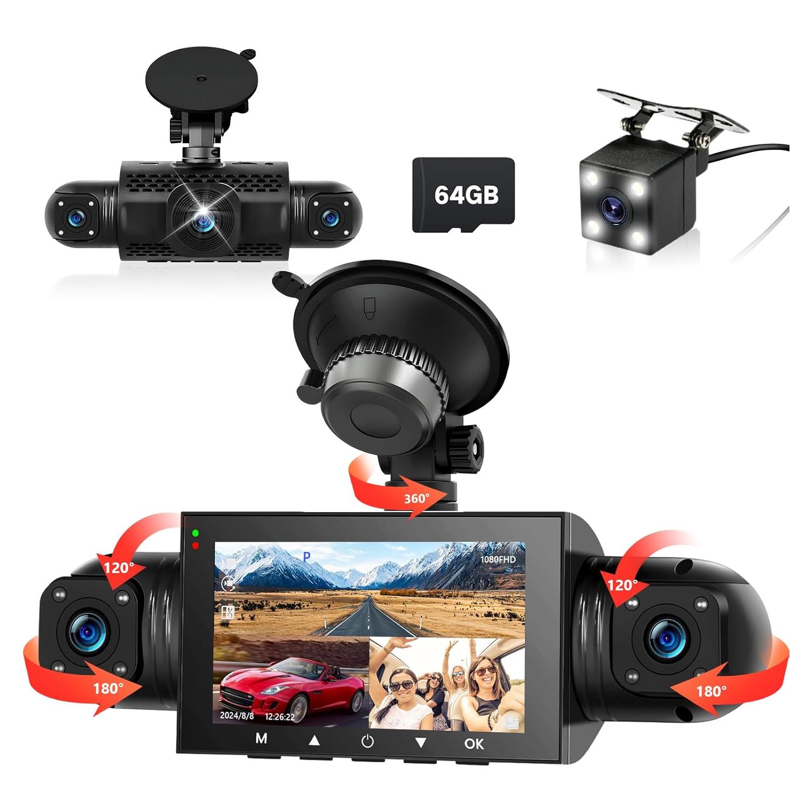 Cámara Dash 360° Podofo 4 Canales 1080P Pantalla 3"