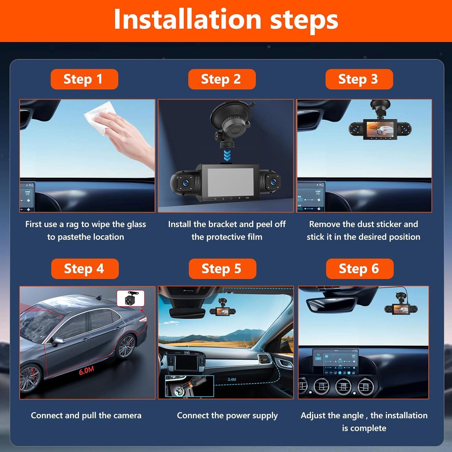 Cámara Dash 360° Podofo 4 Canales 1080P Pantalla 3"