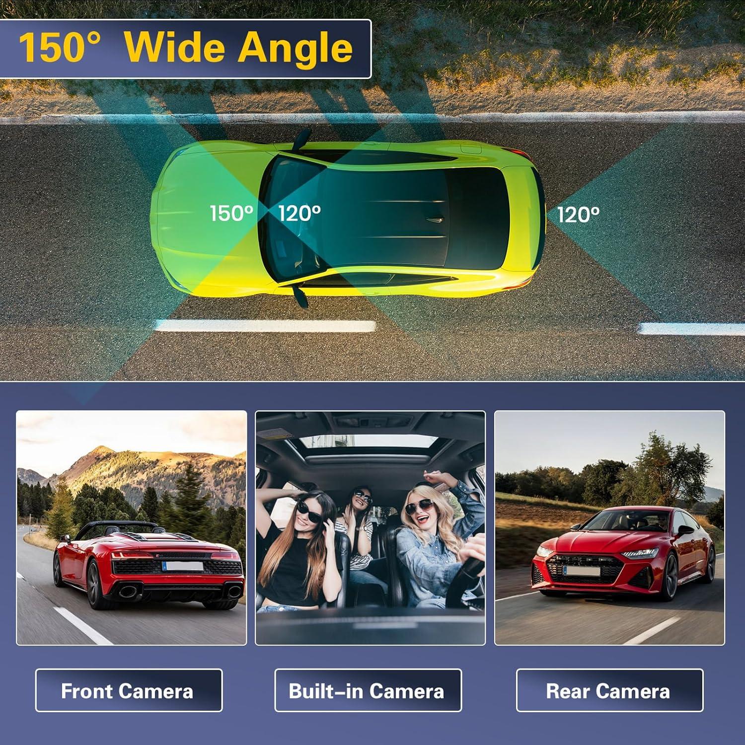 Cámara de tablero Hikity 360° 4 canales 1080P WiFi con 64GB