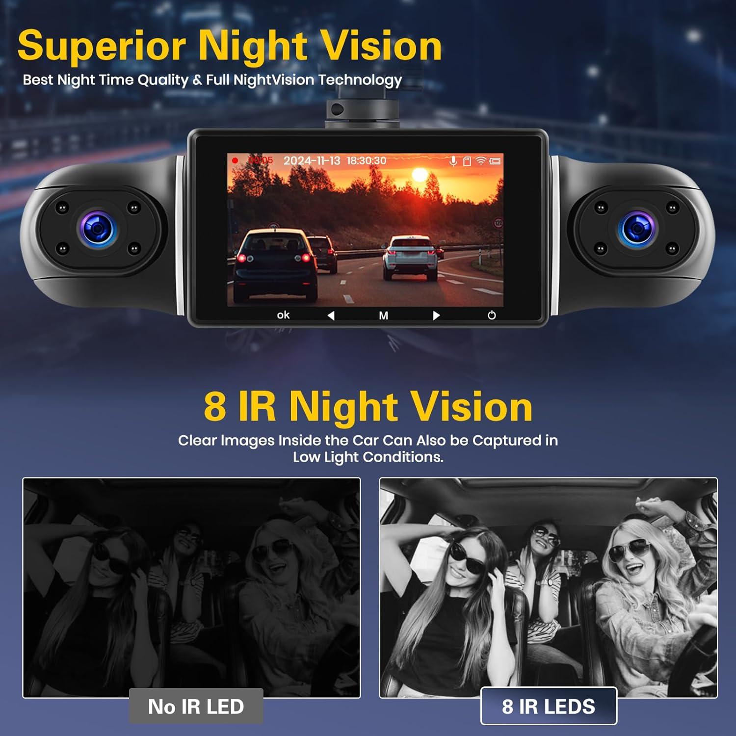 Cámara de tablero Hikity 360° 4 canales 1080P WiFi con 64GB