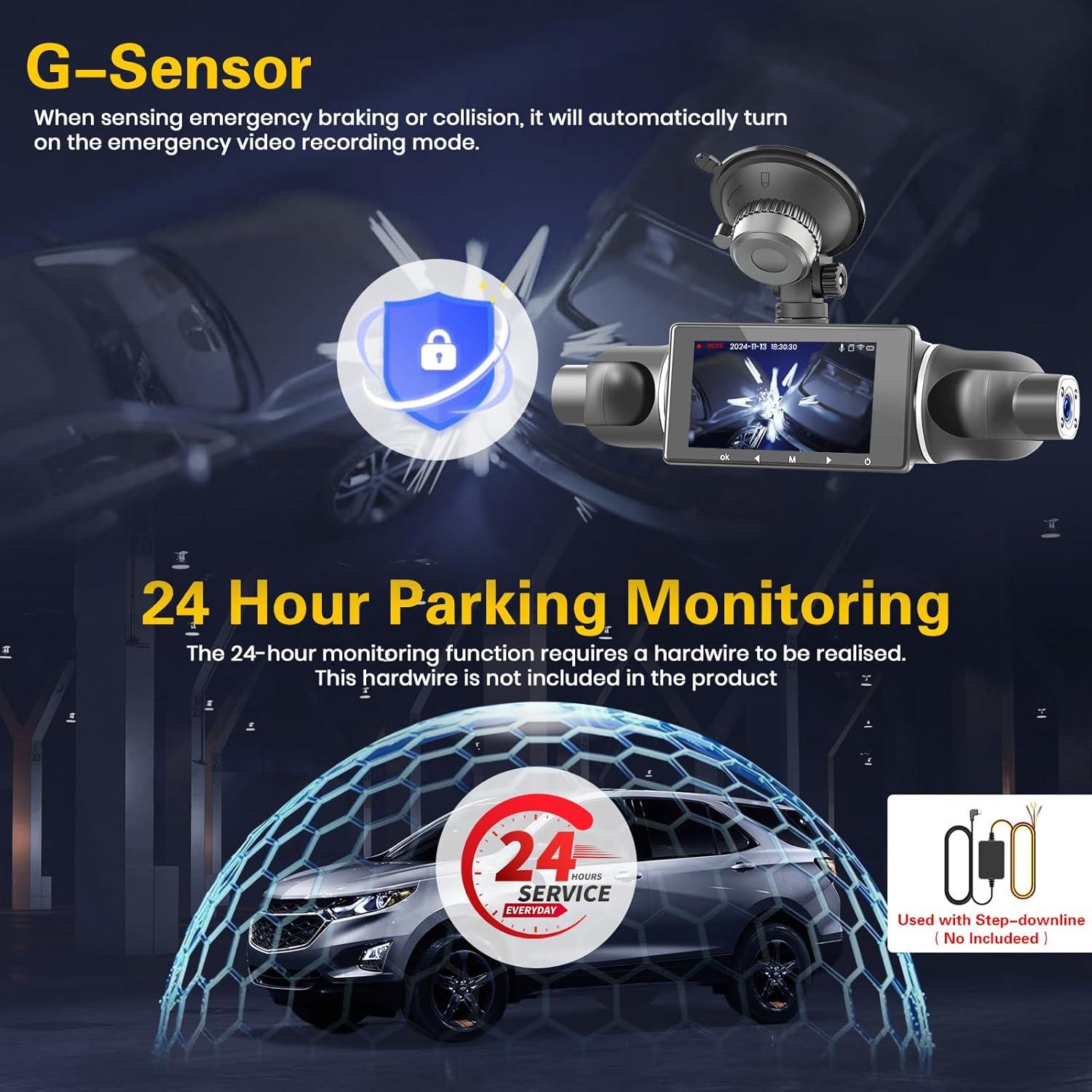 Cámara de tablero Hikity 360° 4 canales 1080P WiFi con 64GB