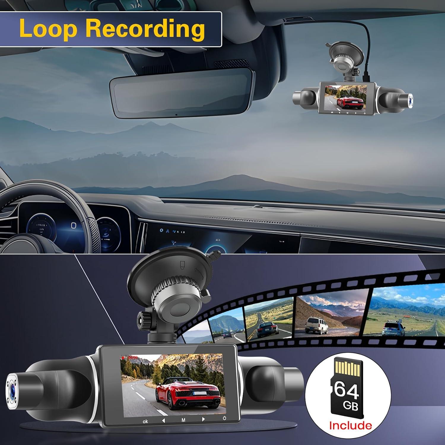 Cámara de tablero Hikity 360° 4 canales 1080P WiFi con 64GB