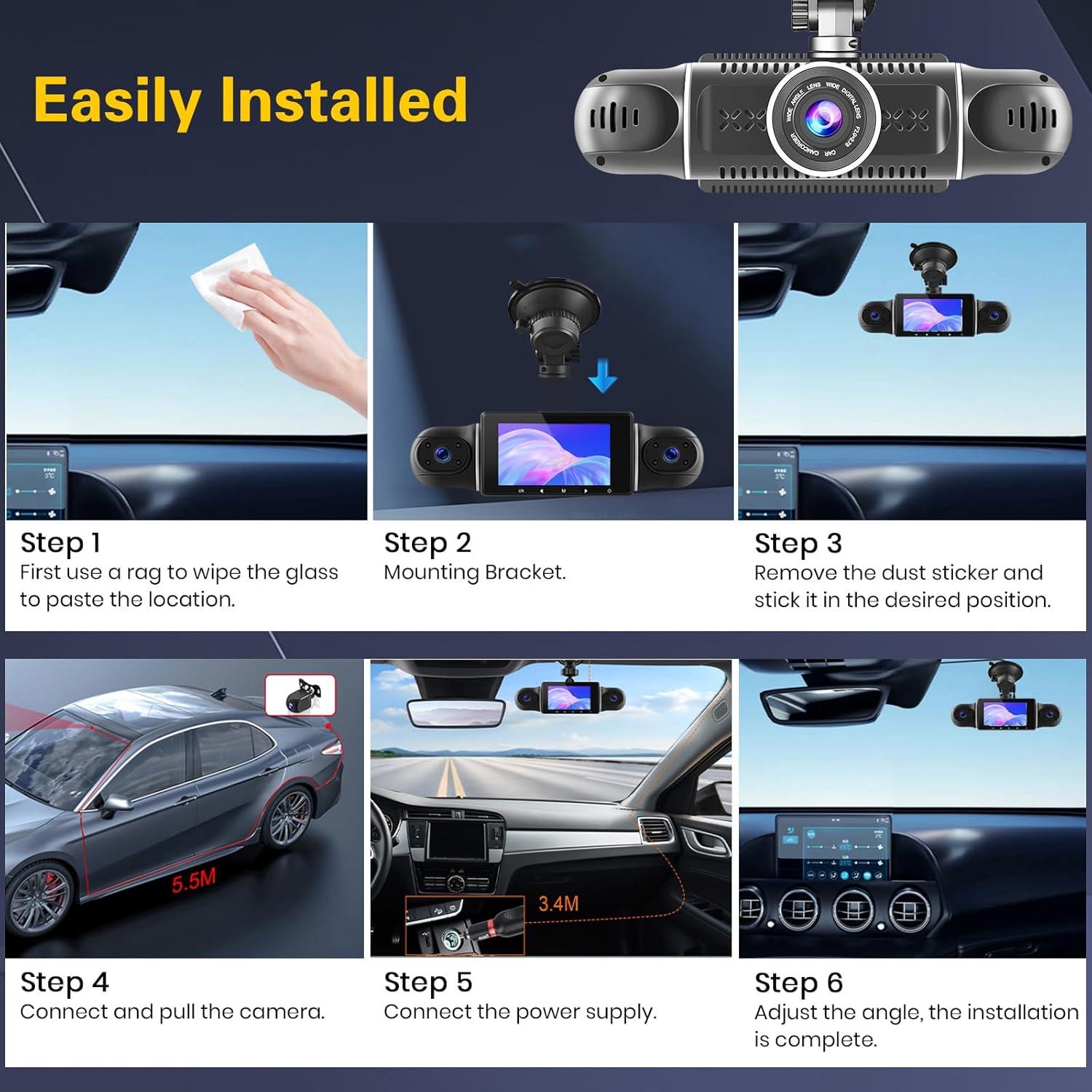 Cámara de tablero Hikity 360° 4 canales 1080P WiFi con 64GB