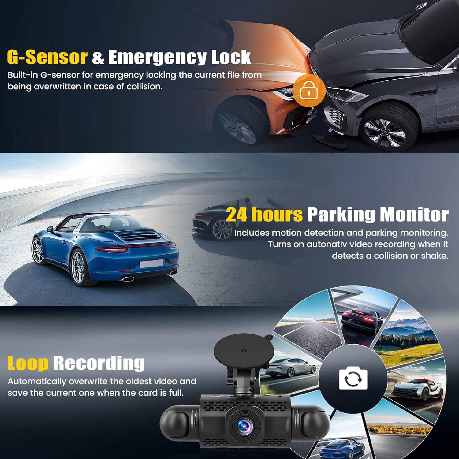 Cámara Dash 4 Canales AMprime 1080P con Visión Nocturna