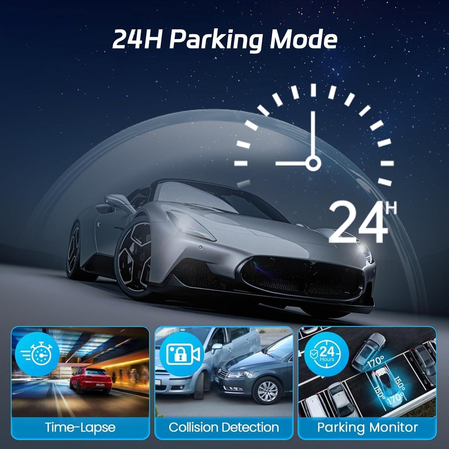 NHOPEEW Dash Cam Front and Rear Inside, 4 Channel Dash Cam 3" IPS Screen Front and Back with 8 IR Night Vision Lights, Loop Recording, 24 Hours Recording, G-Sensor, Reverse Help