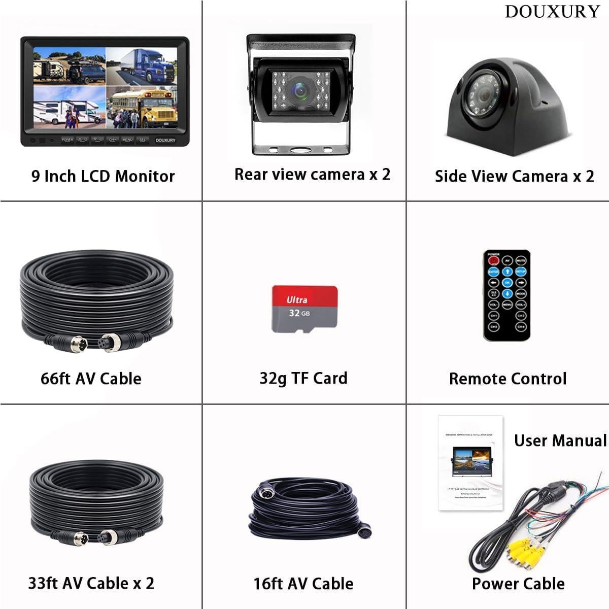 Sistema de Cámara de Respaldo DOUXURY 9" 1080P con 4 Cámaras