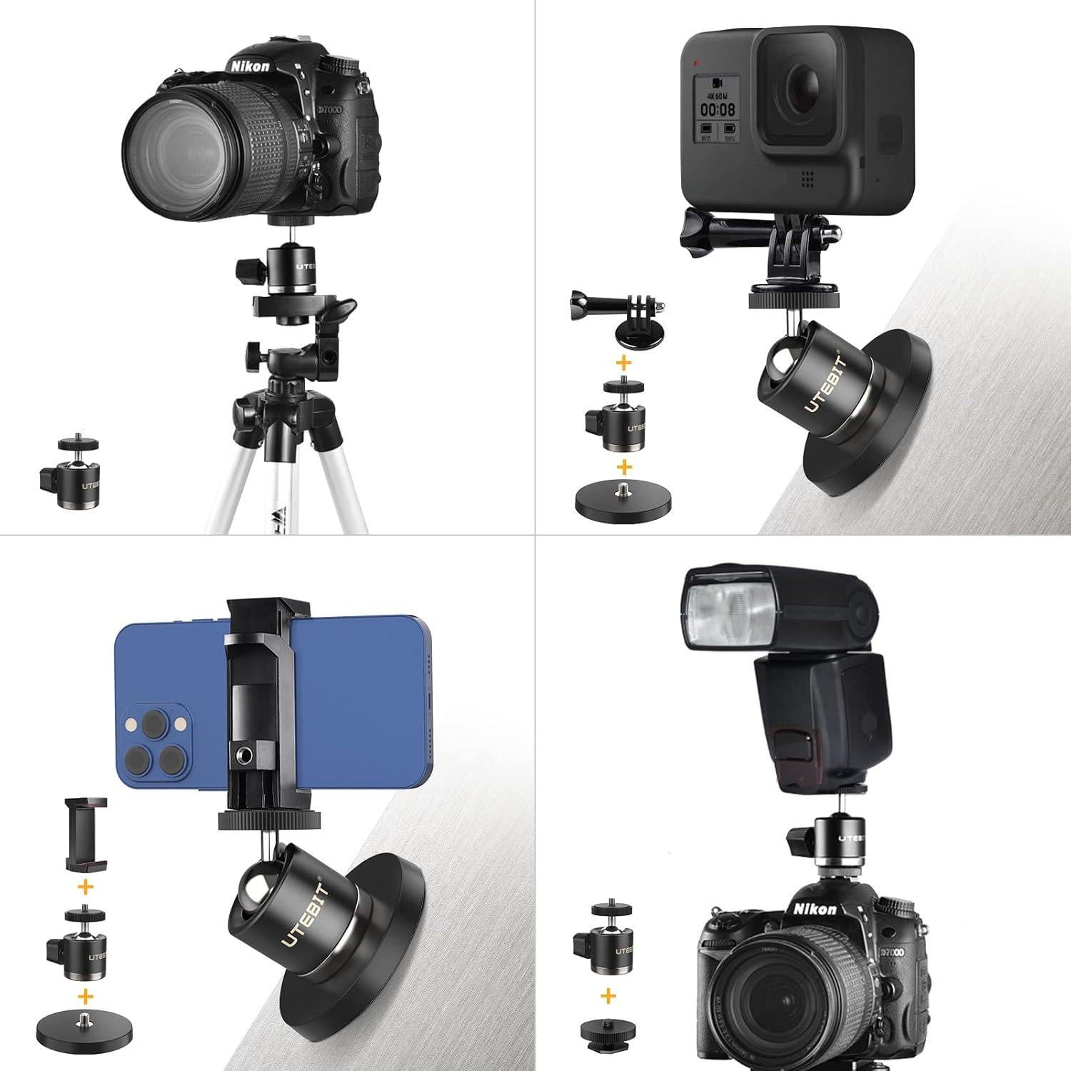 Soporte de Cámara UTEBIT para GoPro - Base 88mm con Cabezal 360°