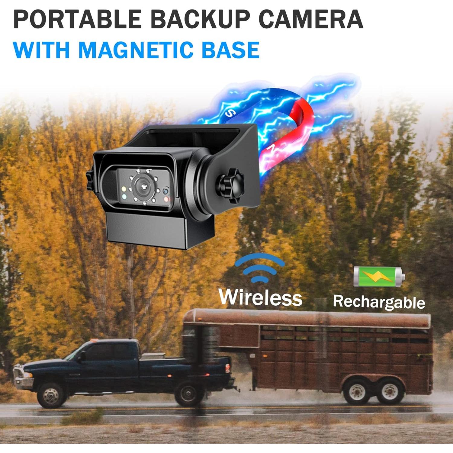 EWAY WiFi Magnetic Hitch Wireless Backup Rear/Front View Camera Rechargeable Battery for Easy Hitching of Gooseneck Horse Boat Travel Trailer/Fifth Wheels/RV/Camper Reverse for iPhone iPad Android